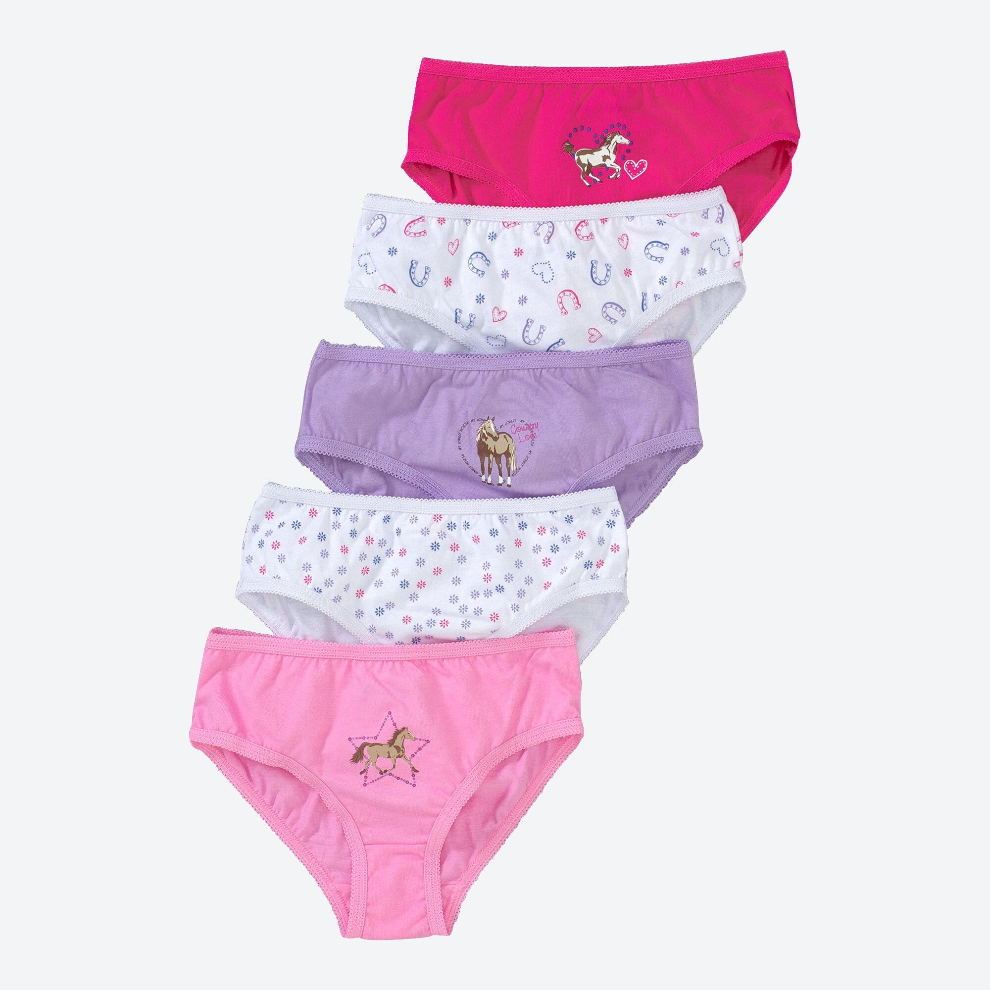 Mädchen-Slip mit Pferde-Aufdruck, 5er-Pack