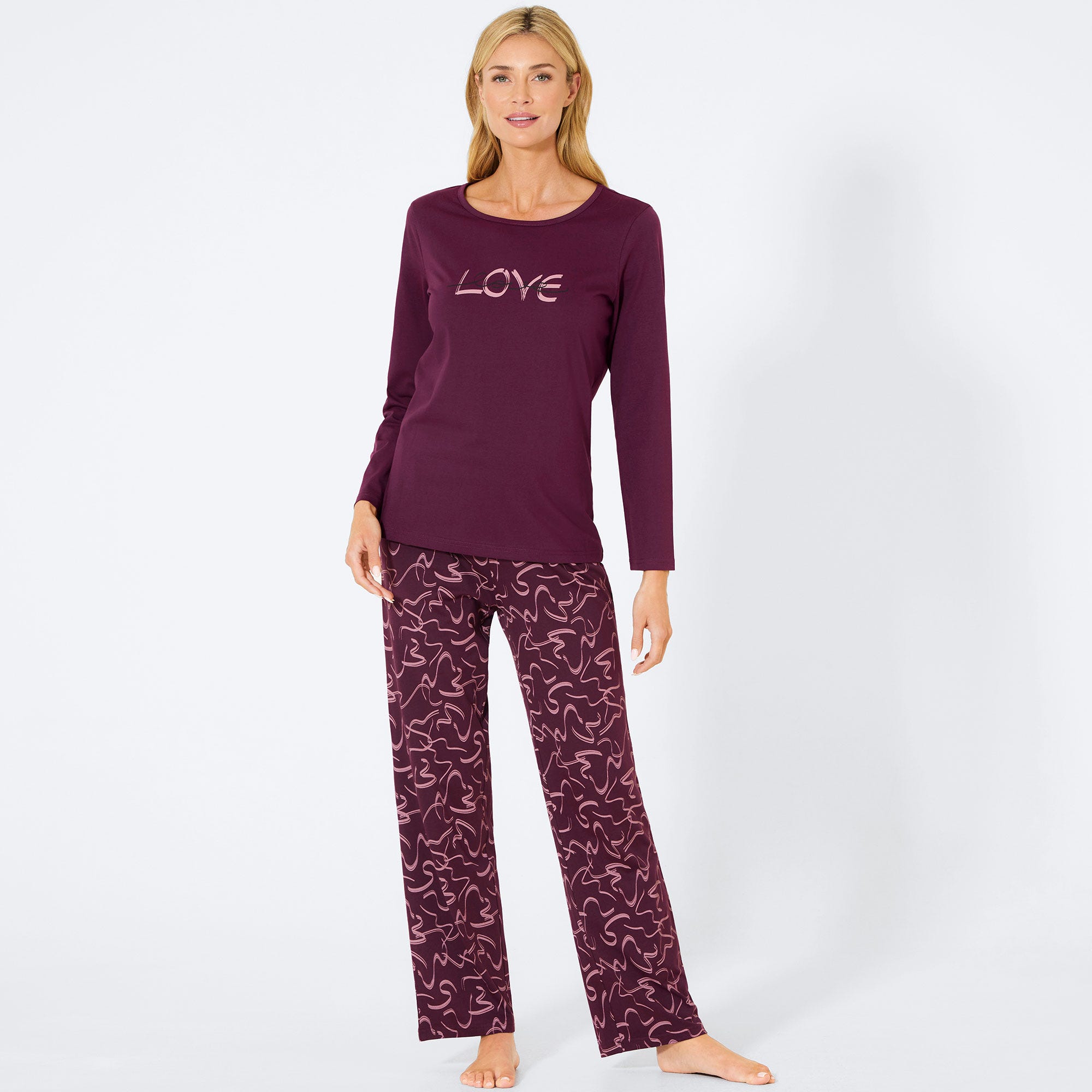 Damen-Schlafanzug mit Love-Schriftzug, 2-teilig