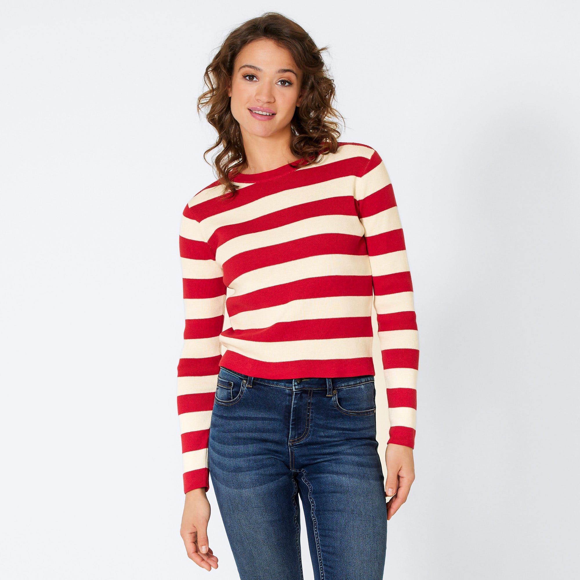 Damen-Cropped-Pullover mit Streifenmuster