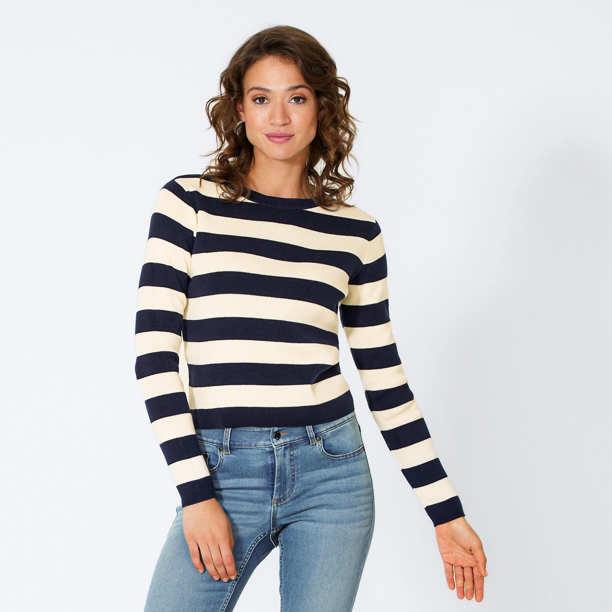 Damen-Cropped-Pullover mit Streifenmuster