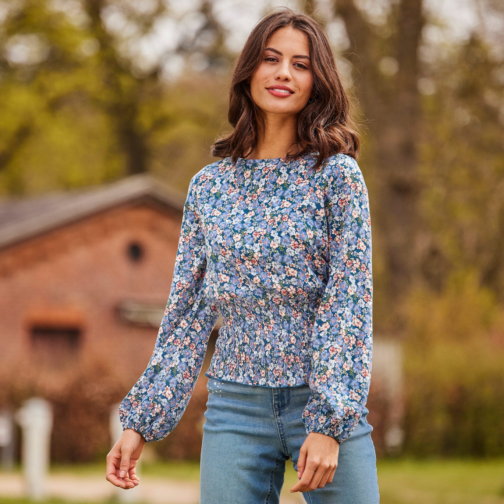 Damen-Bluse mit elastischer Taille