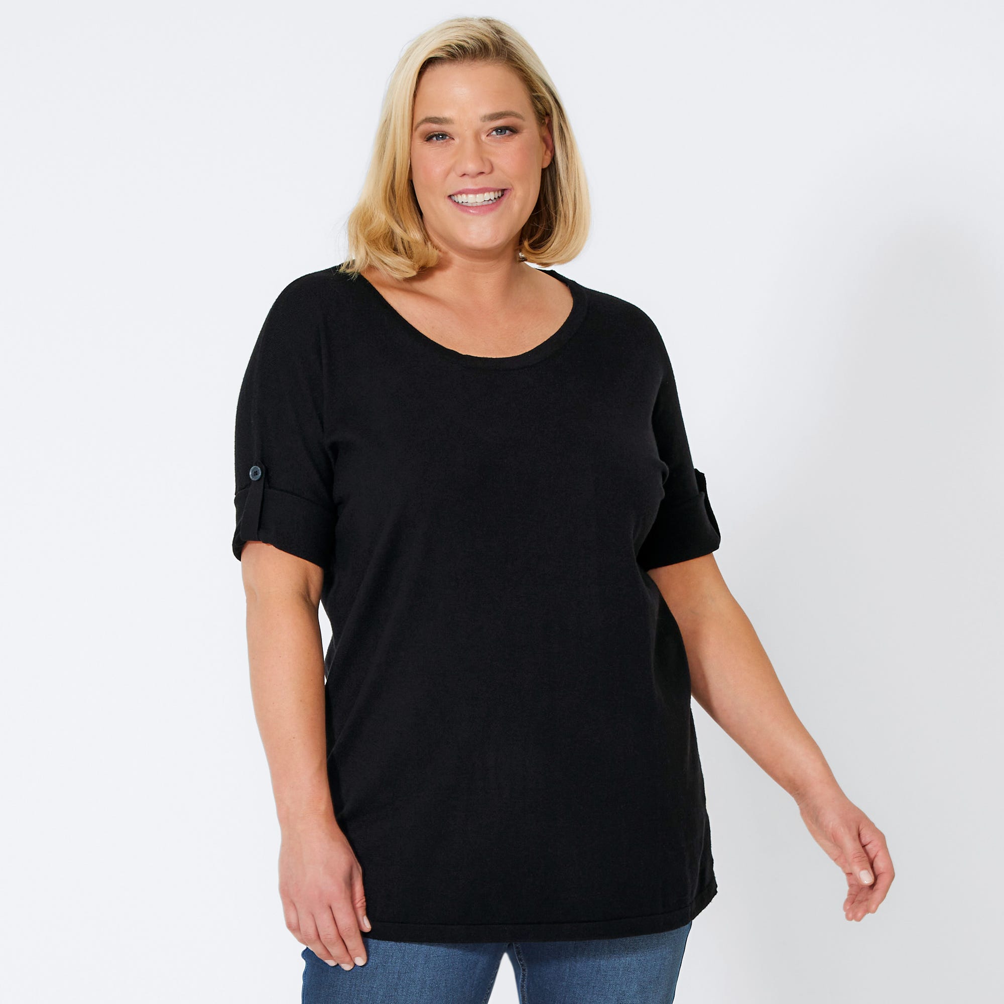 Damen-Pullover mit Krempel-Ärmeln, große Größen