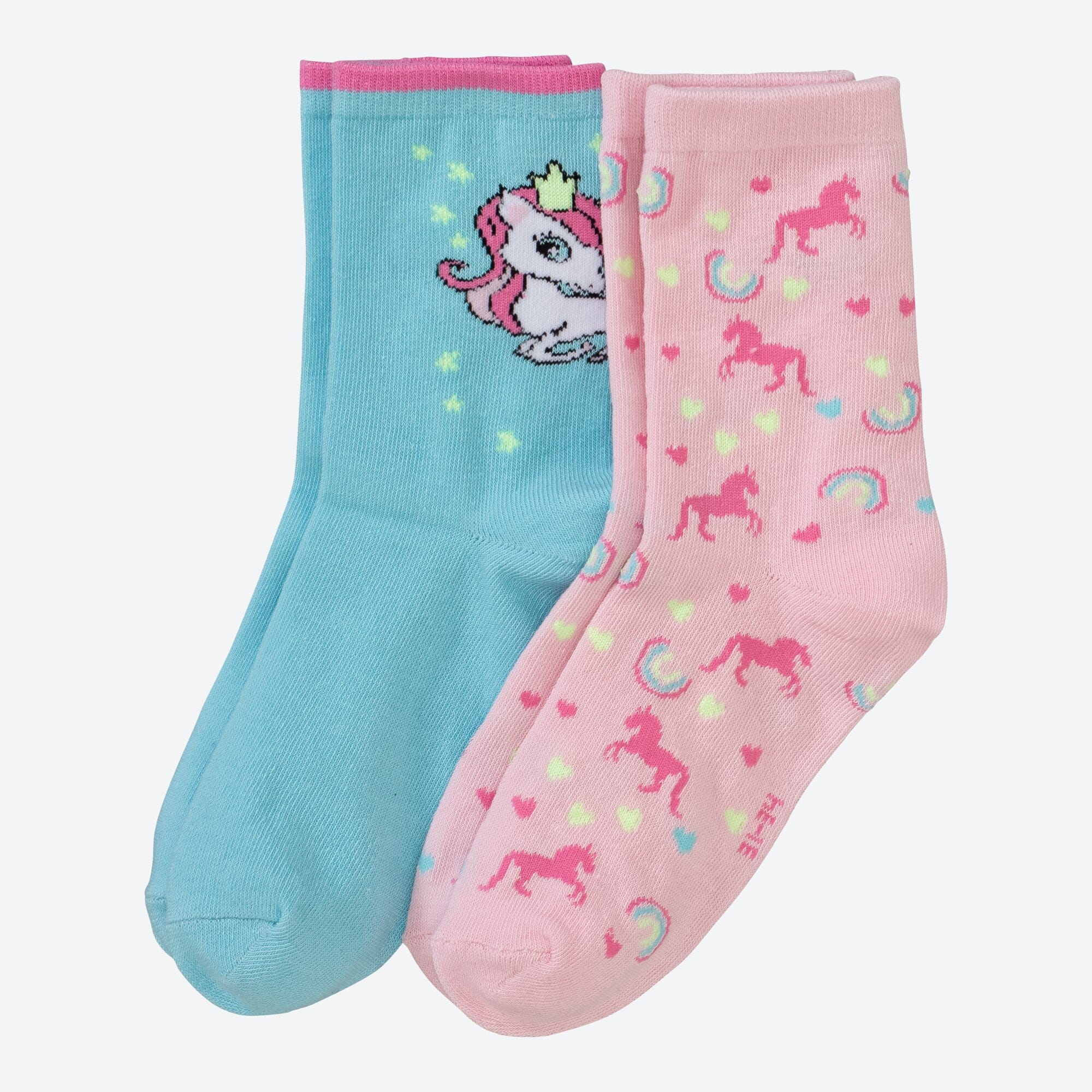 Kinder-Mädchen-Socken mit Glow-in-the-Dark-Effekt, 2er-Pack