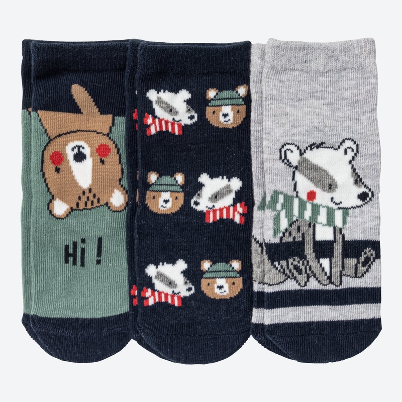 Baby-Jungen-Socken mit Waldtieren, 3er-Pack