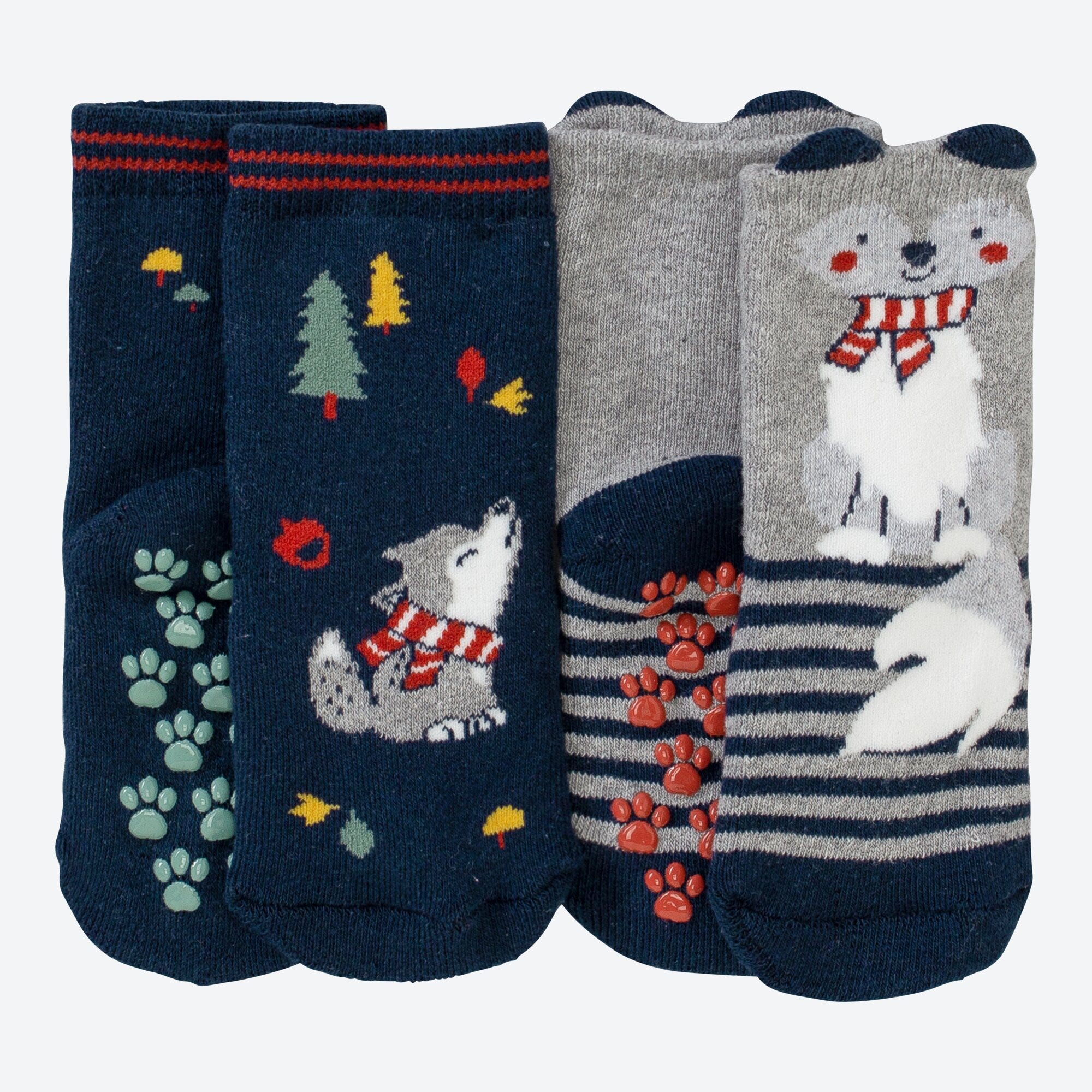 Baby-Jungen-Anti-Rutsch-Socken mit 3D-Ohren, 2er-Pack