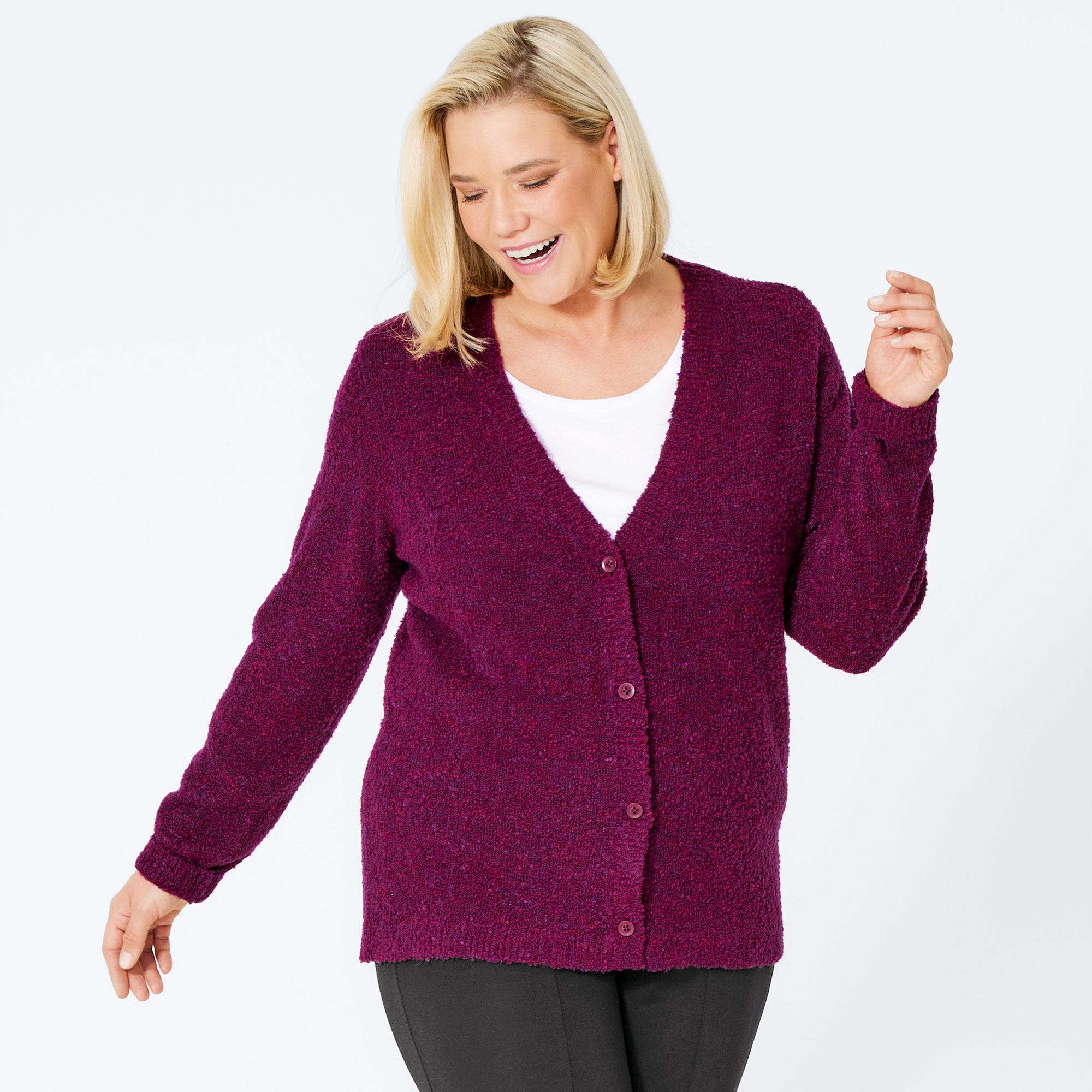Damen-Bouclé-Strickjacke, große Größen