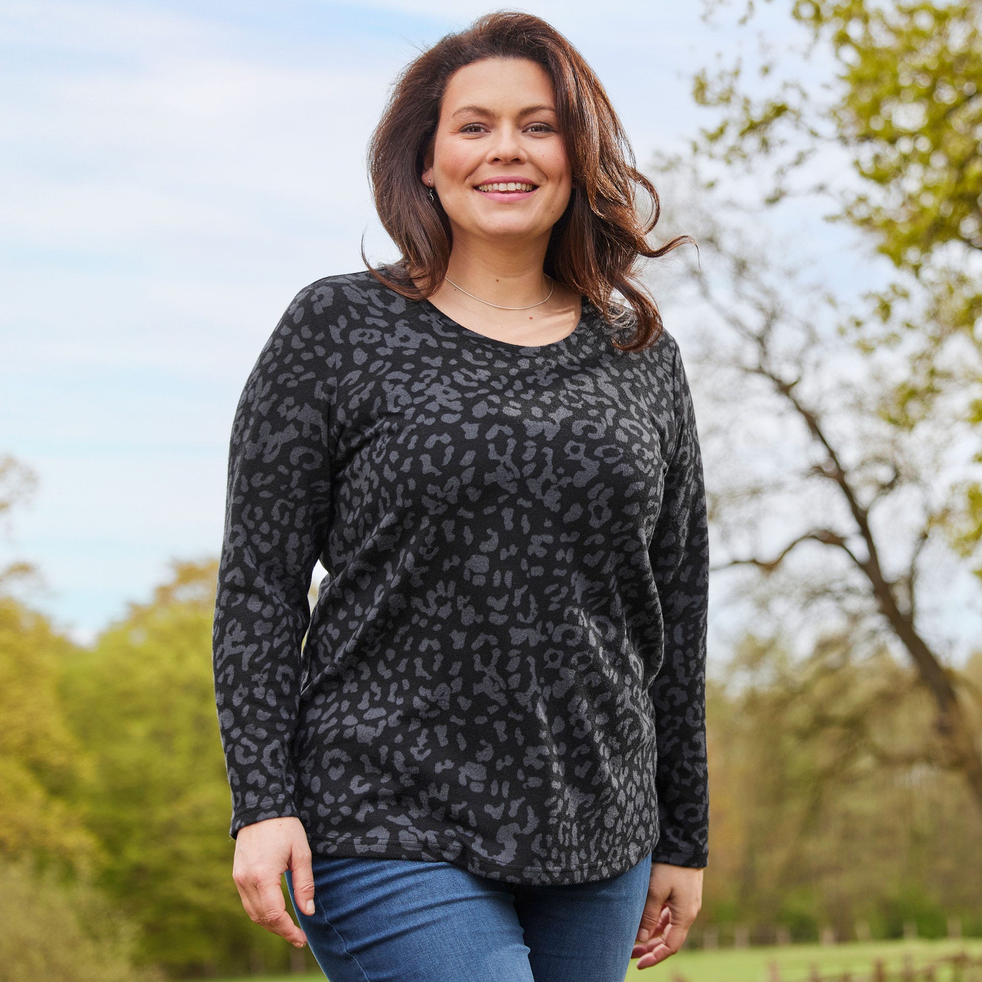 Damen-Sweatshirt mit Leo-Muster, große Größen