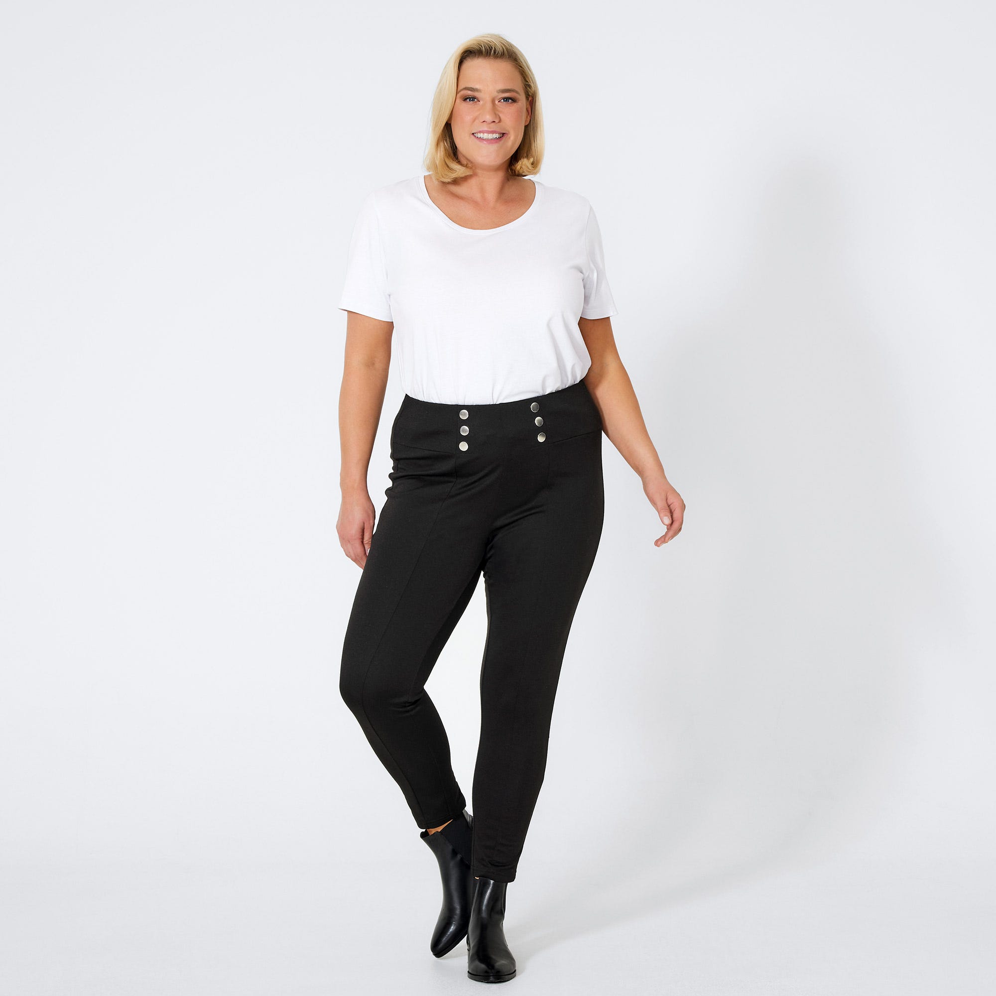 Damen-Leggings mit Zierknöpfen, große Größen