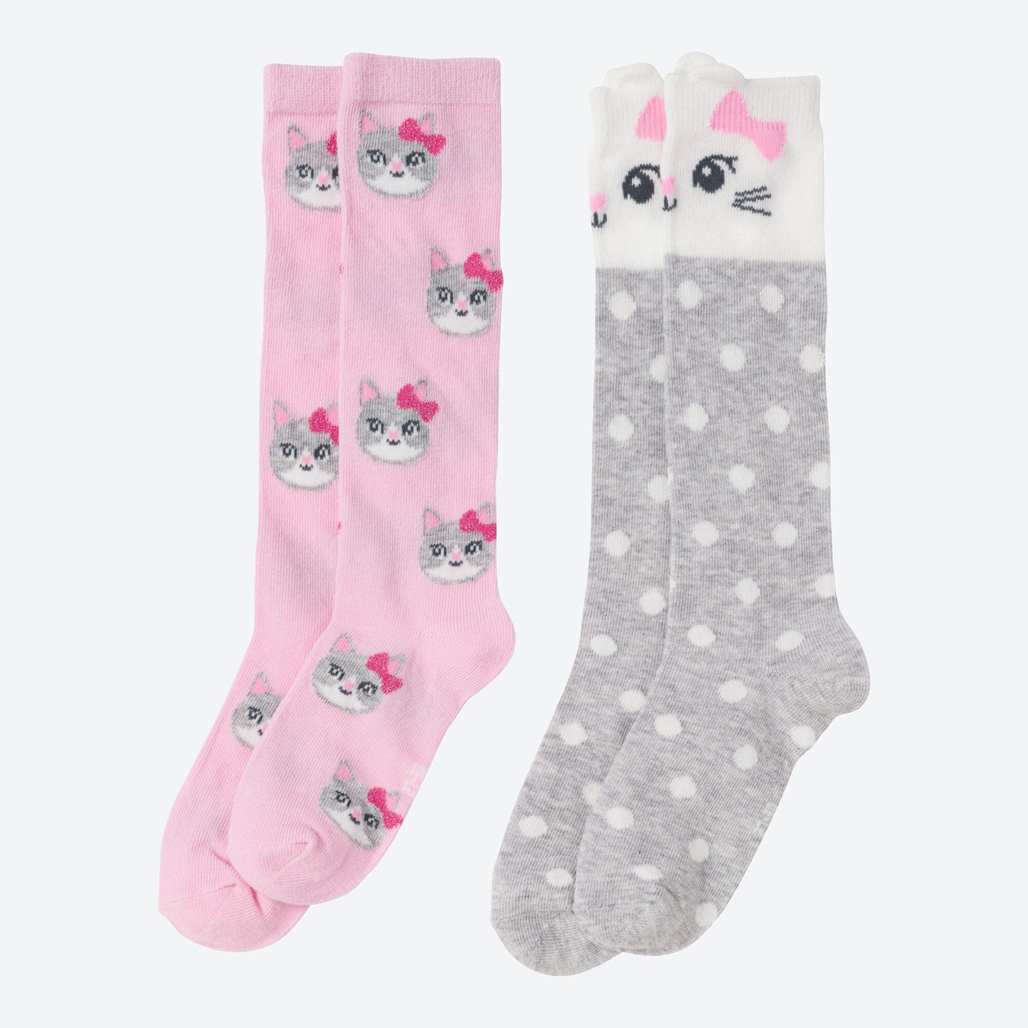 Mädchen-Kniestrümpfe mit Katzendesign, 2er-Pack