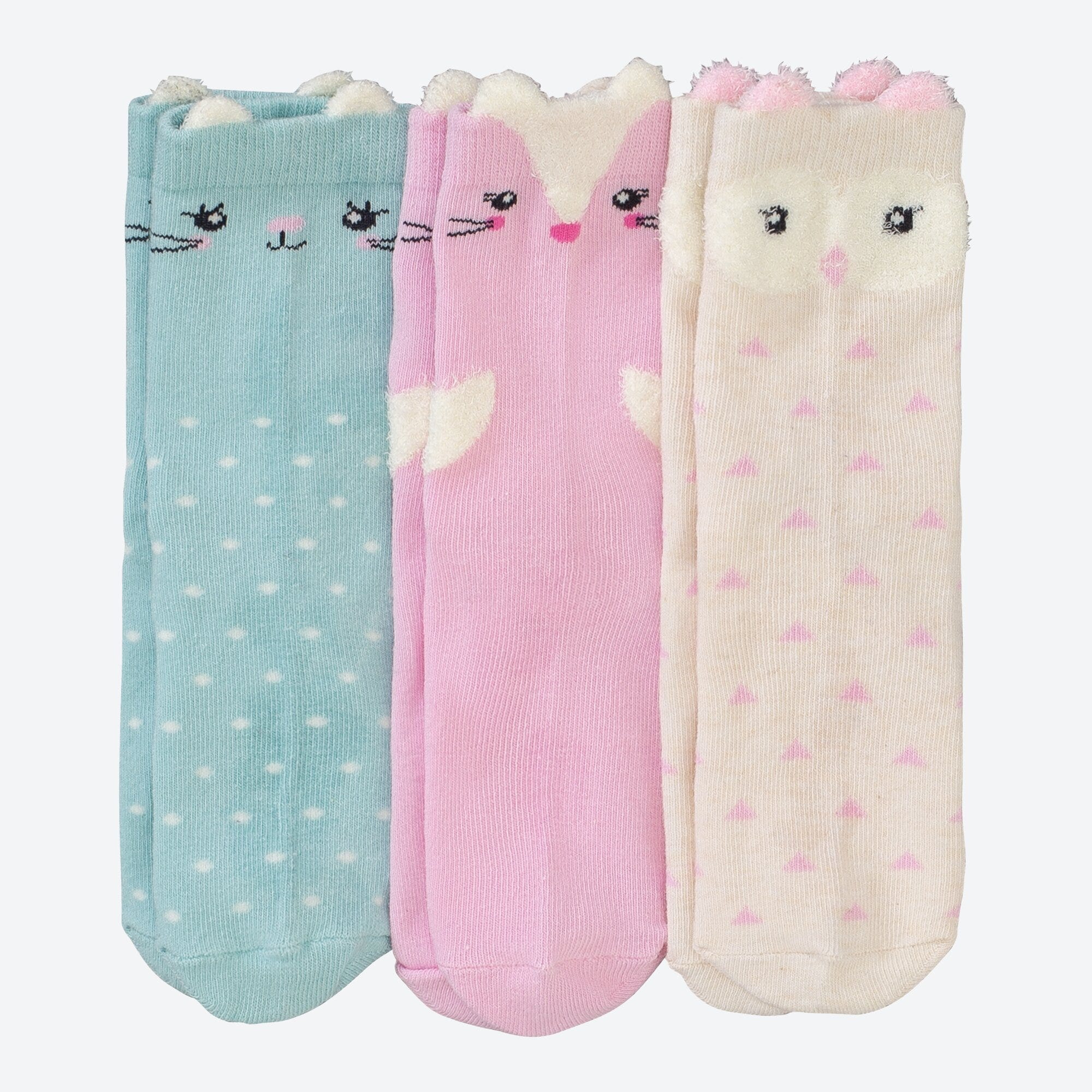 Mädchen-Socken mit 3D-Ohren, 3er-Pack