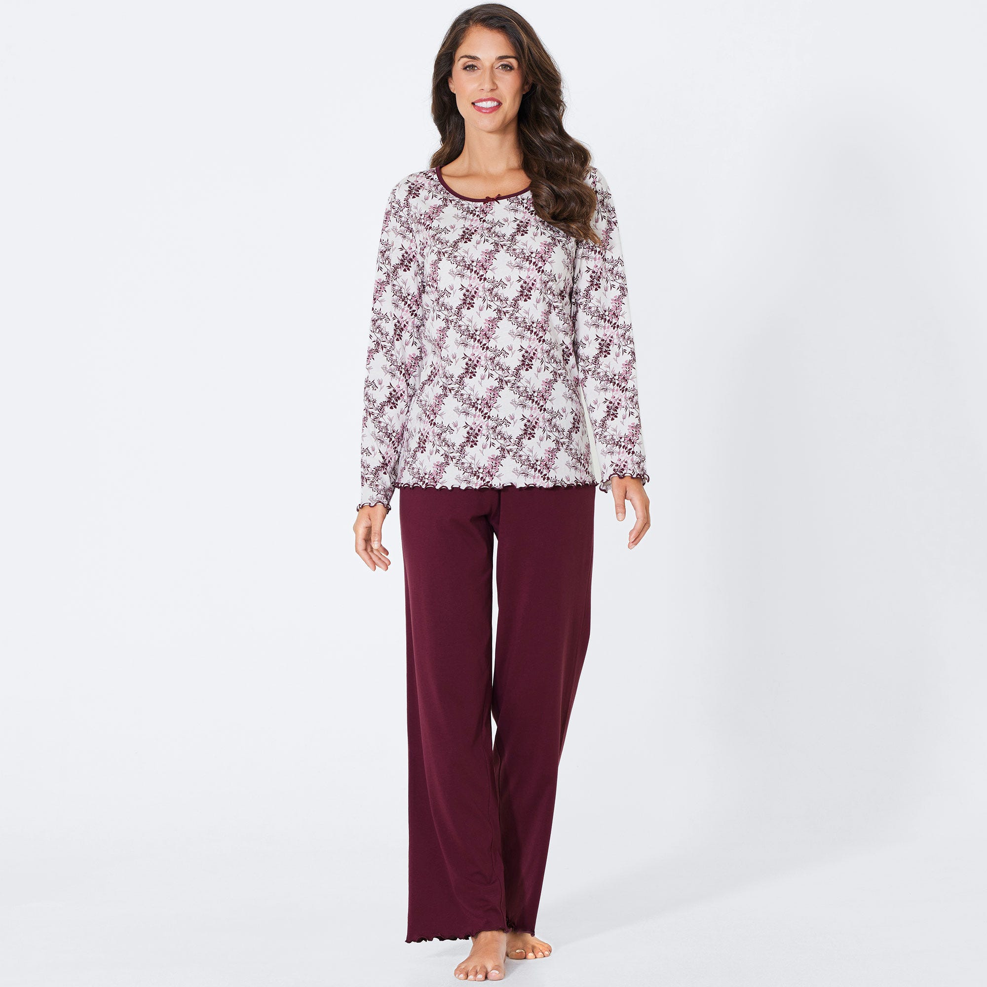 Damen-Pyjama aus reiner Baumwolle, 2-teilig