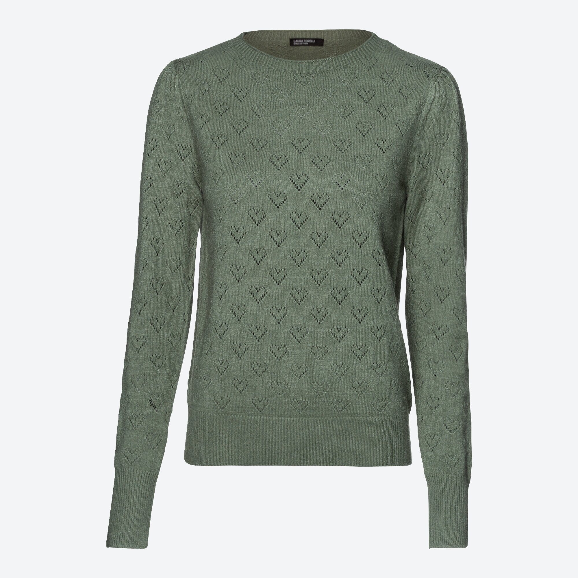 Damen-Ajour-Pullover mit Herzmuster