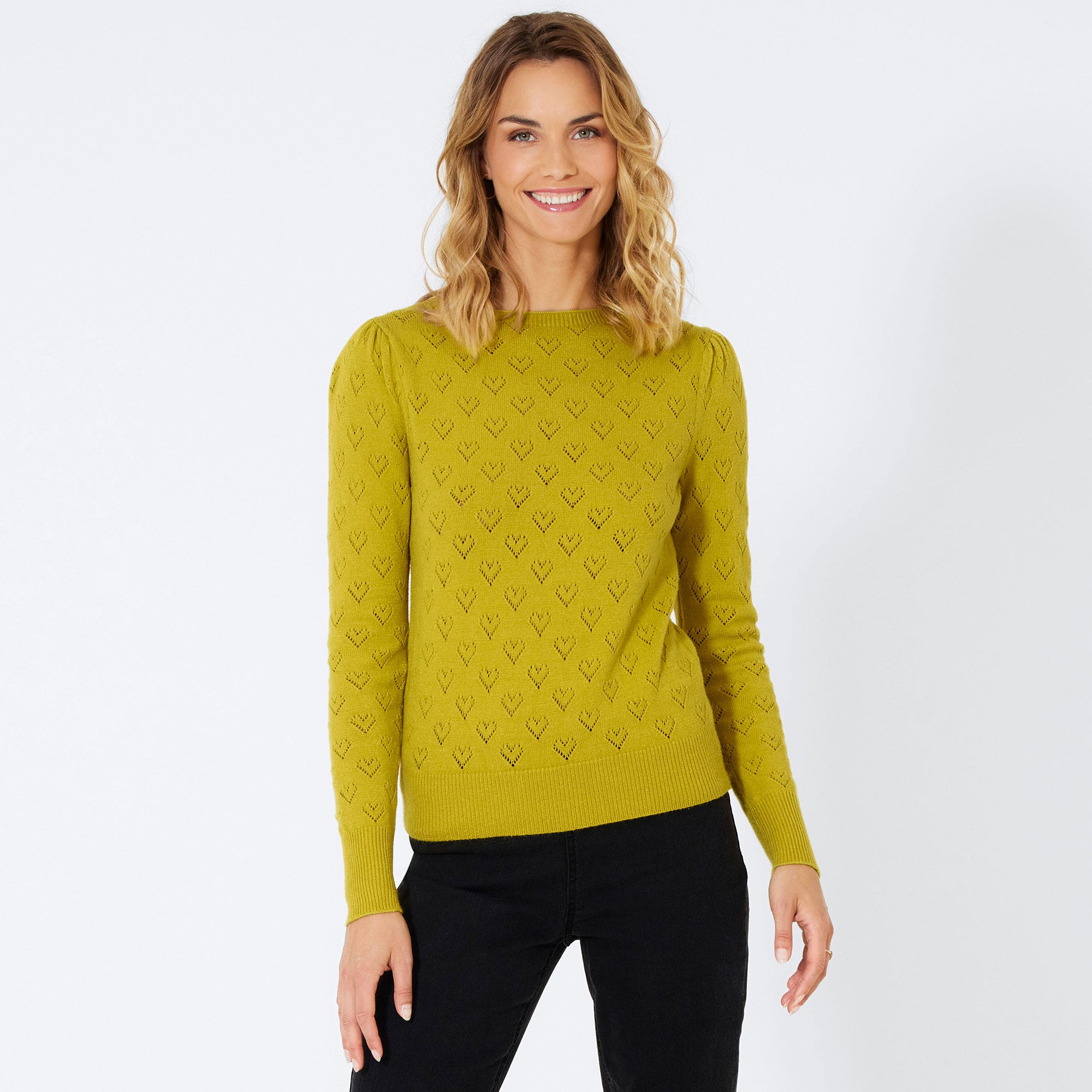 Damen-Ajour-Pullover mit Herzmuster