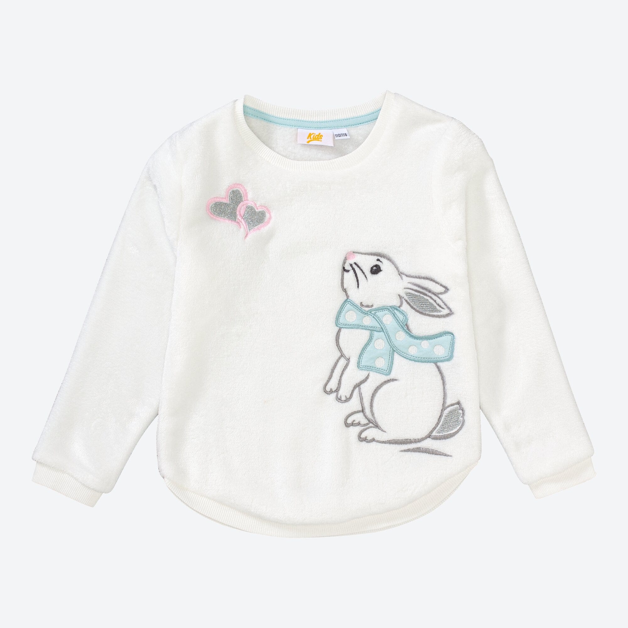 Kinder-Mädchen-Fleeceshirt mit Hasen-Stickerei