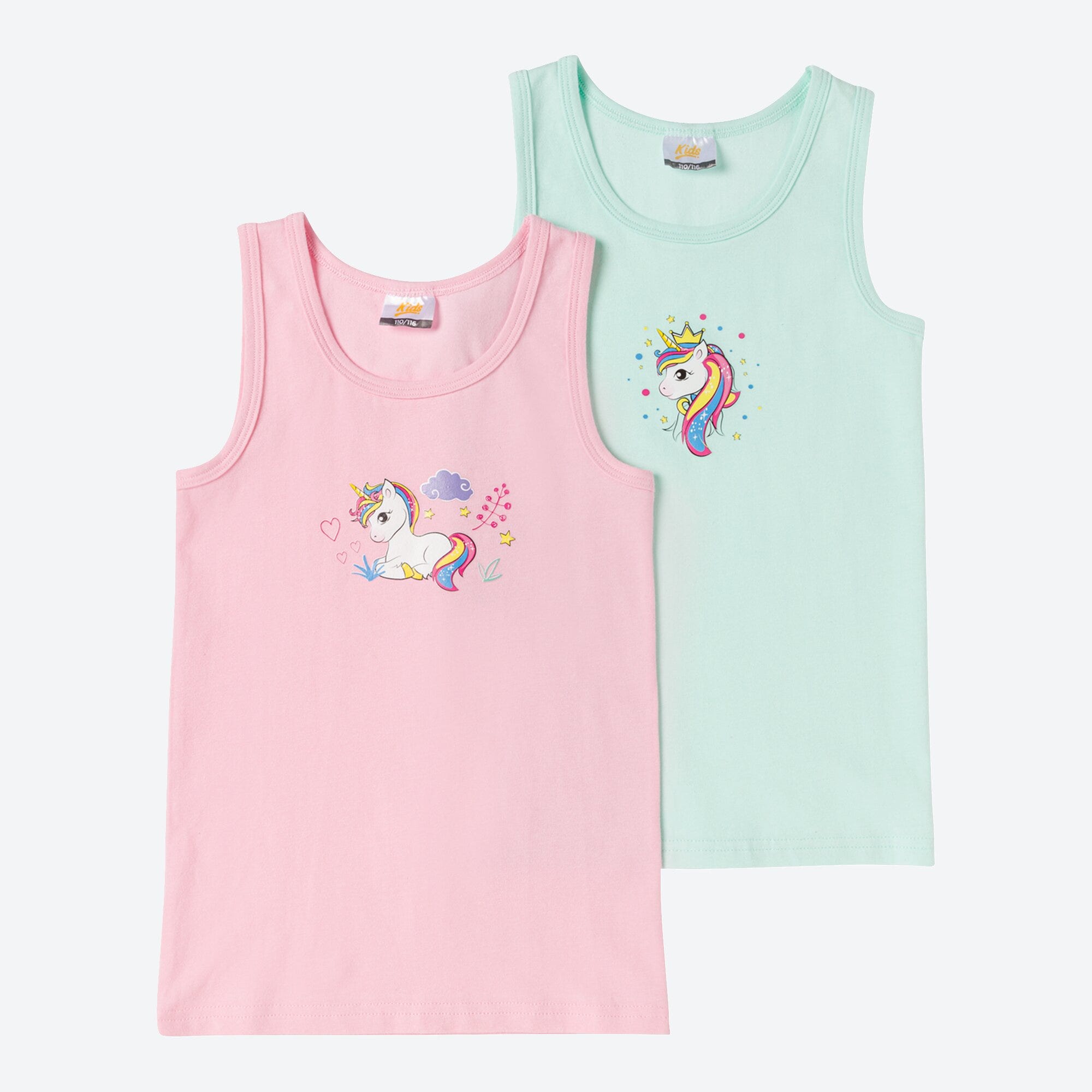 Mädchen-Unterhemd mit Einhorn-Frontaufdruck, 2er-Pack