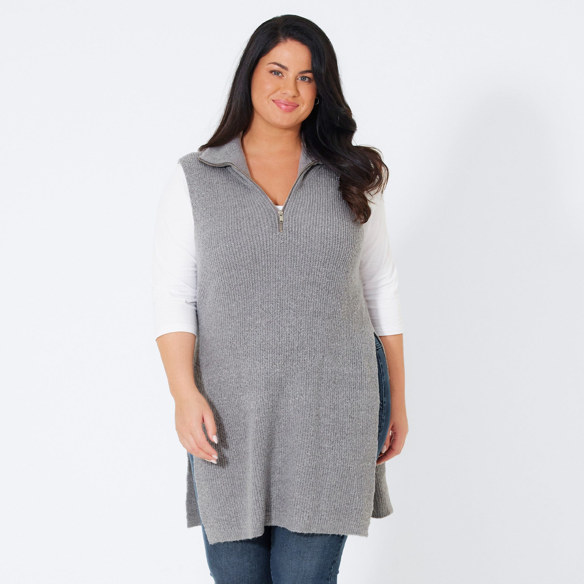 Damen-Pullover mit Reißverschluss, große Größen