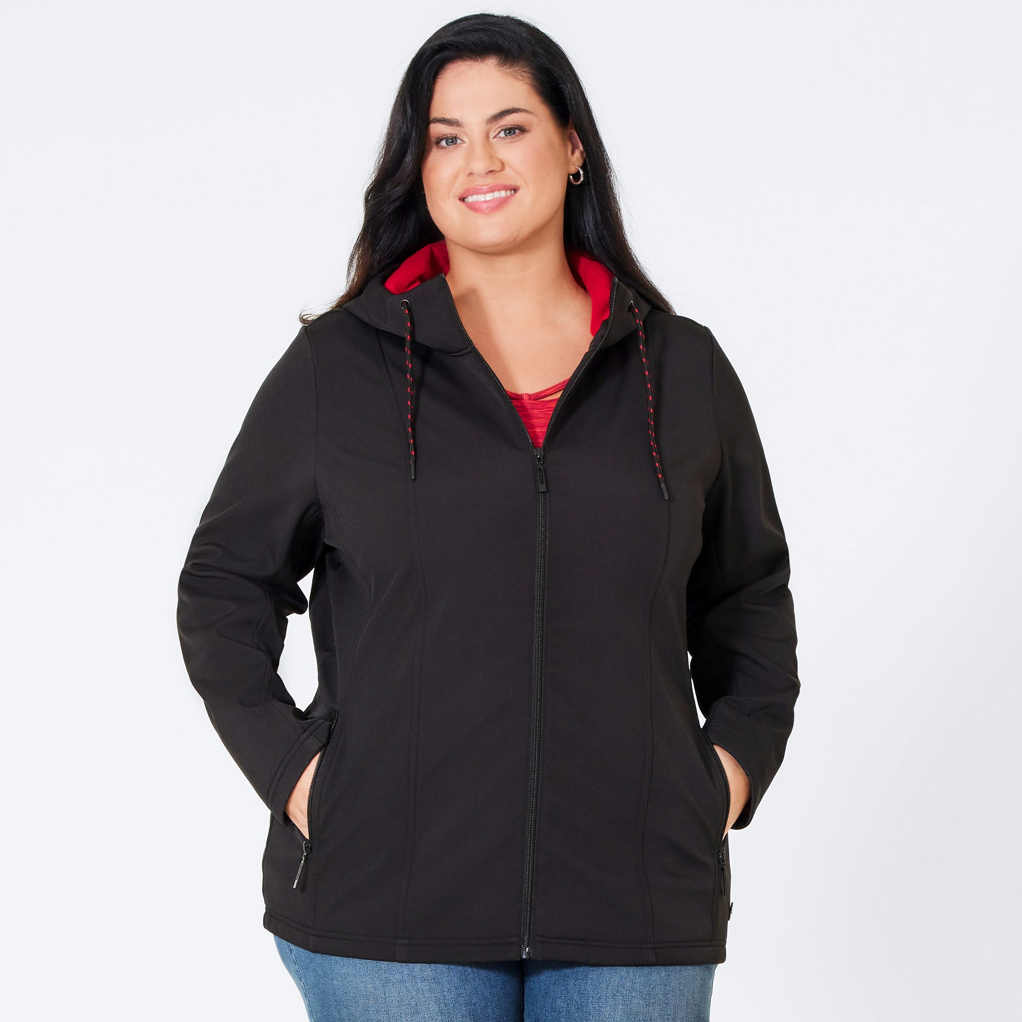 Damen-Softshell-Jacke mit Kapuze, große Größen