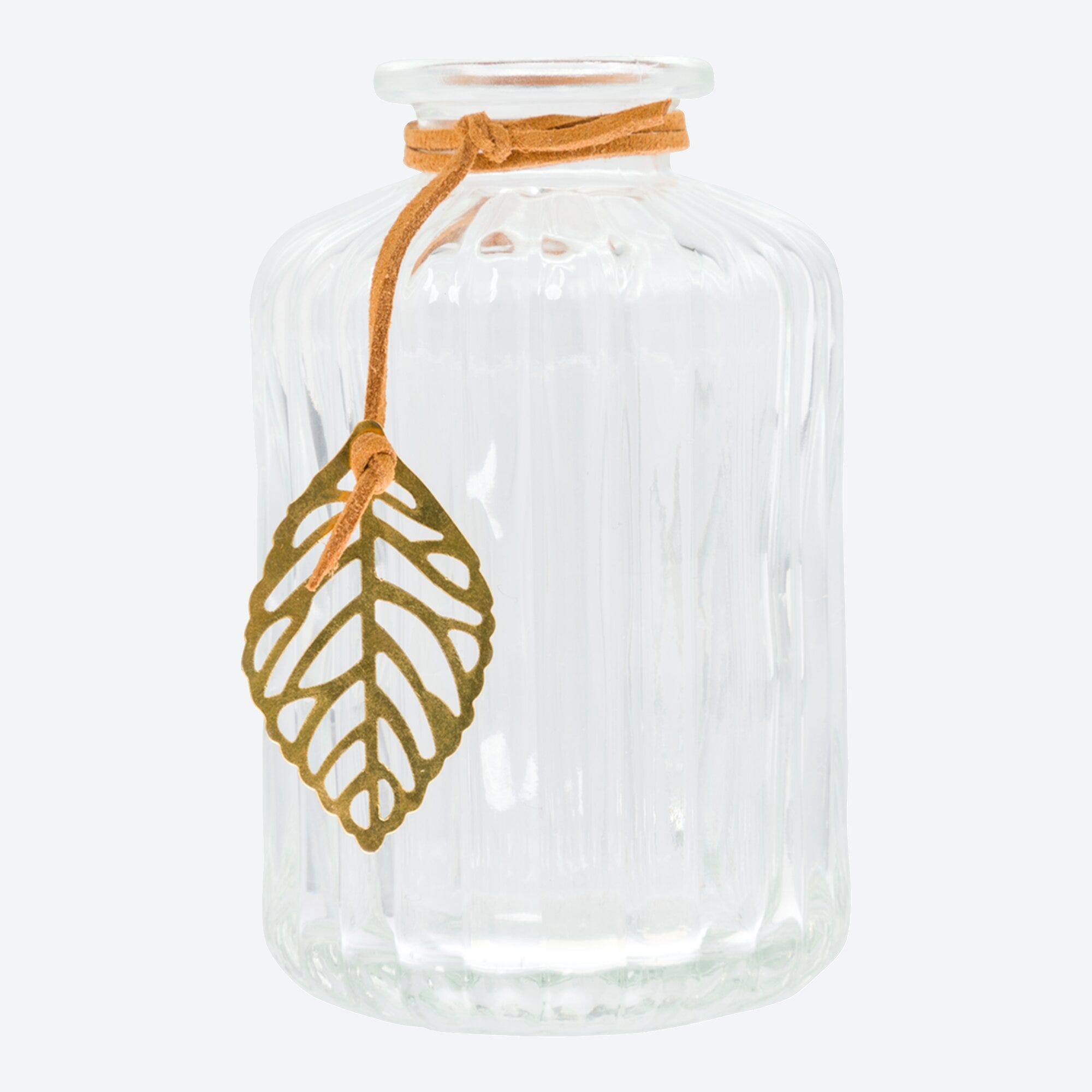 Glasvase mit Deko-Blatt, ca. 7x11cm