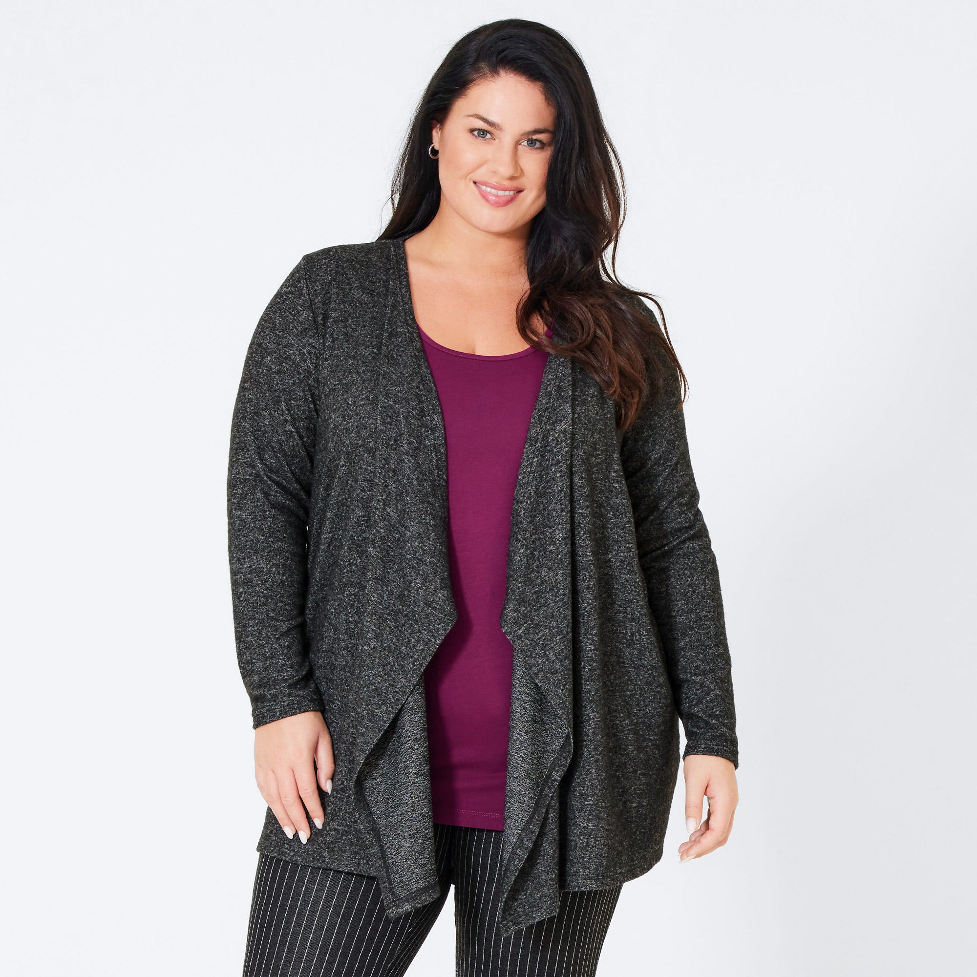 Damen-Cardigan mit Wasserfall-Optik, große Größen