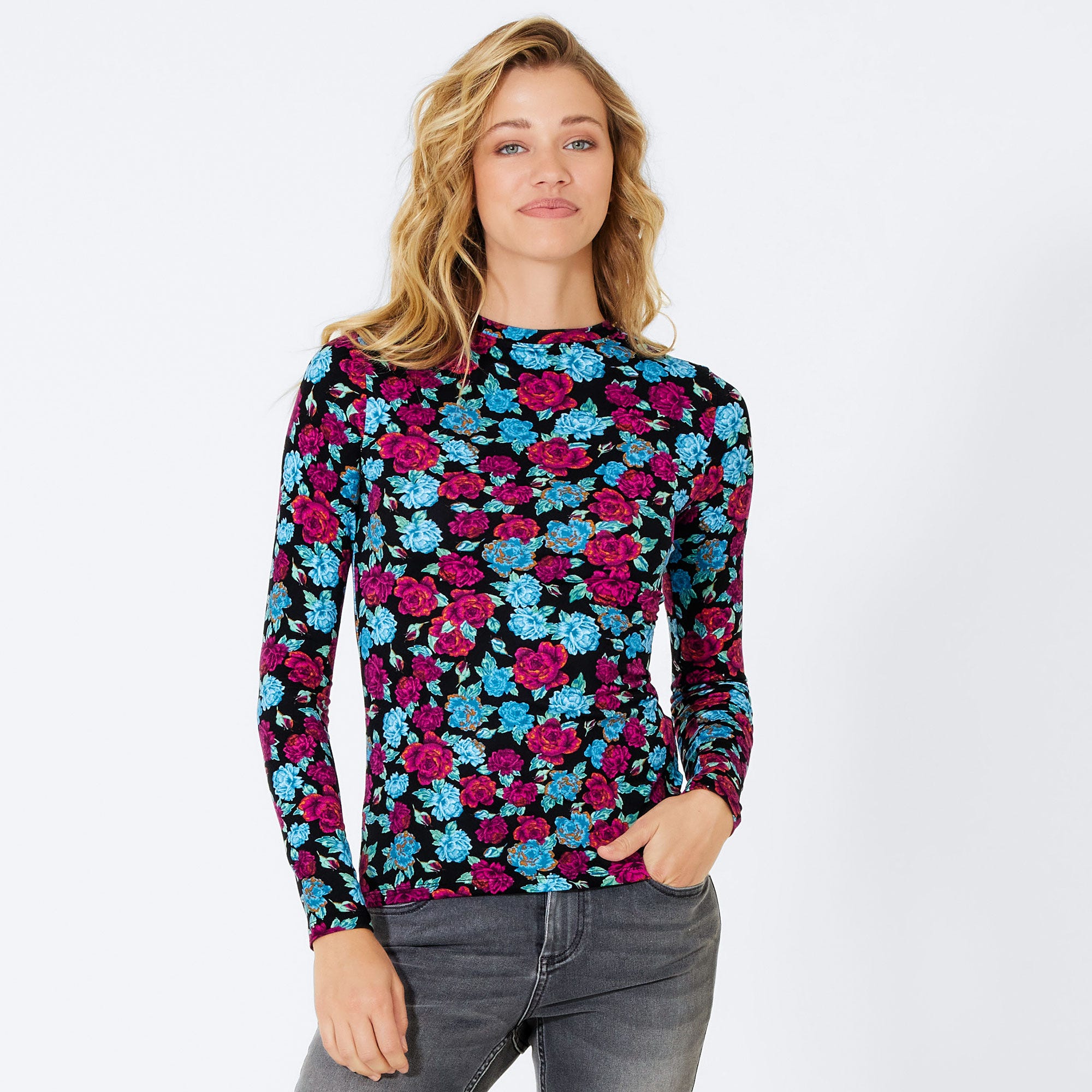 Damen-Langarmshirt mit Blumenmuster
