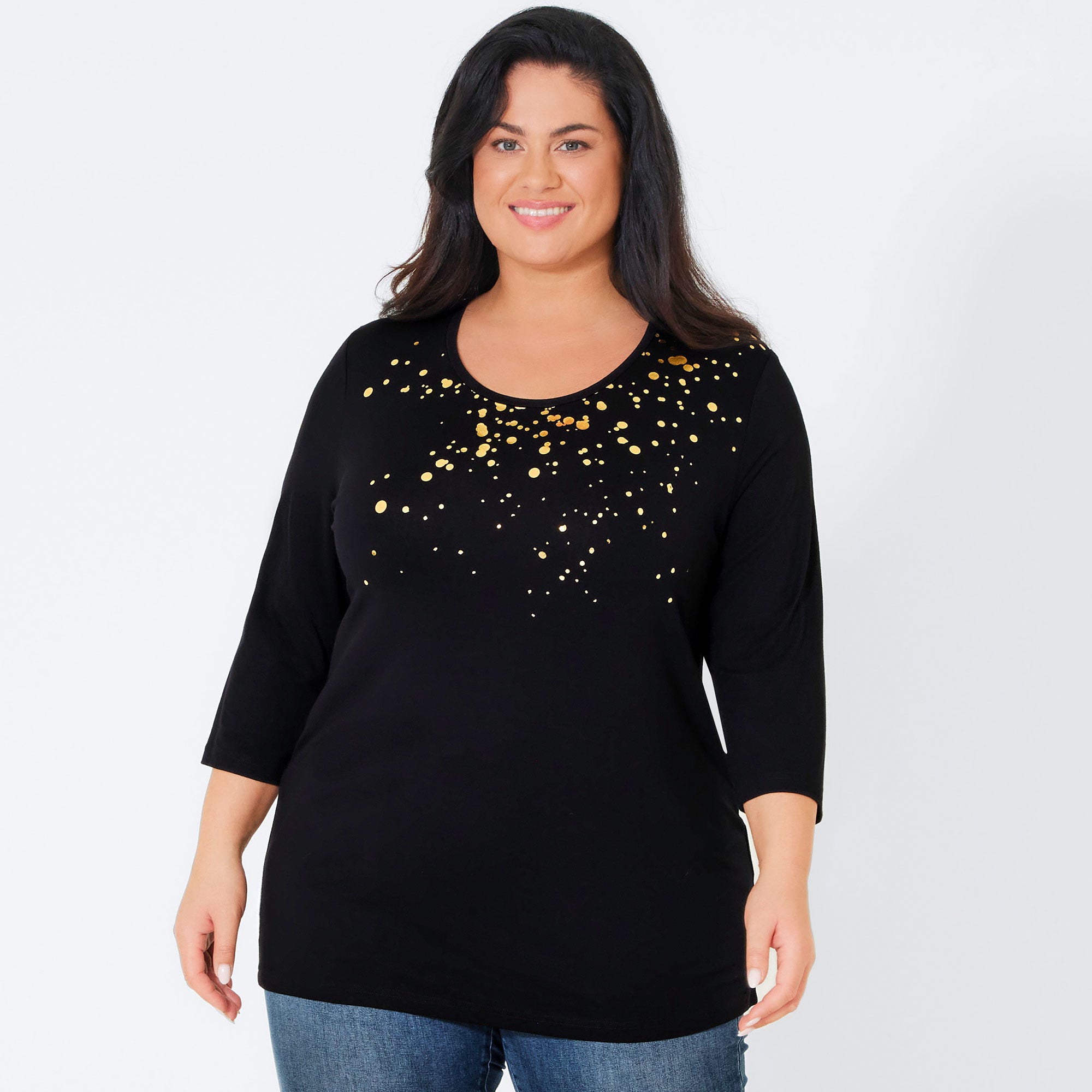 Damen-Shirt mit glänzendem Aufdruck, große Größen