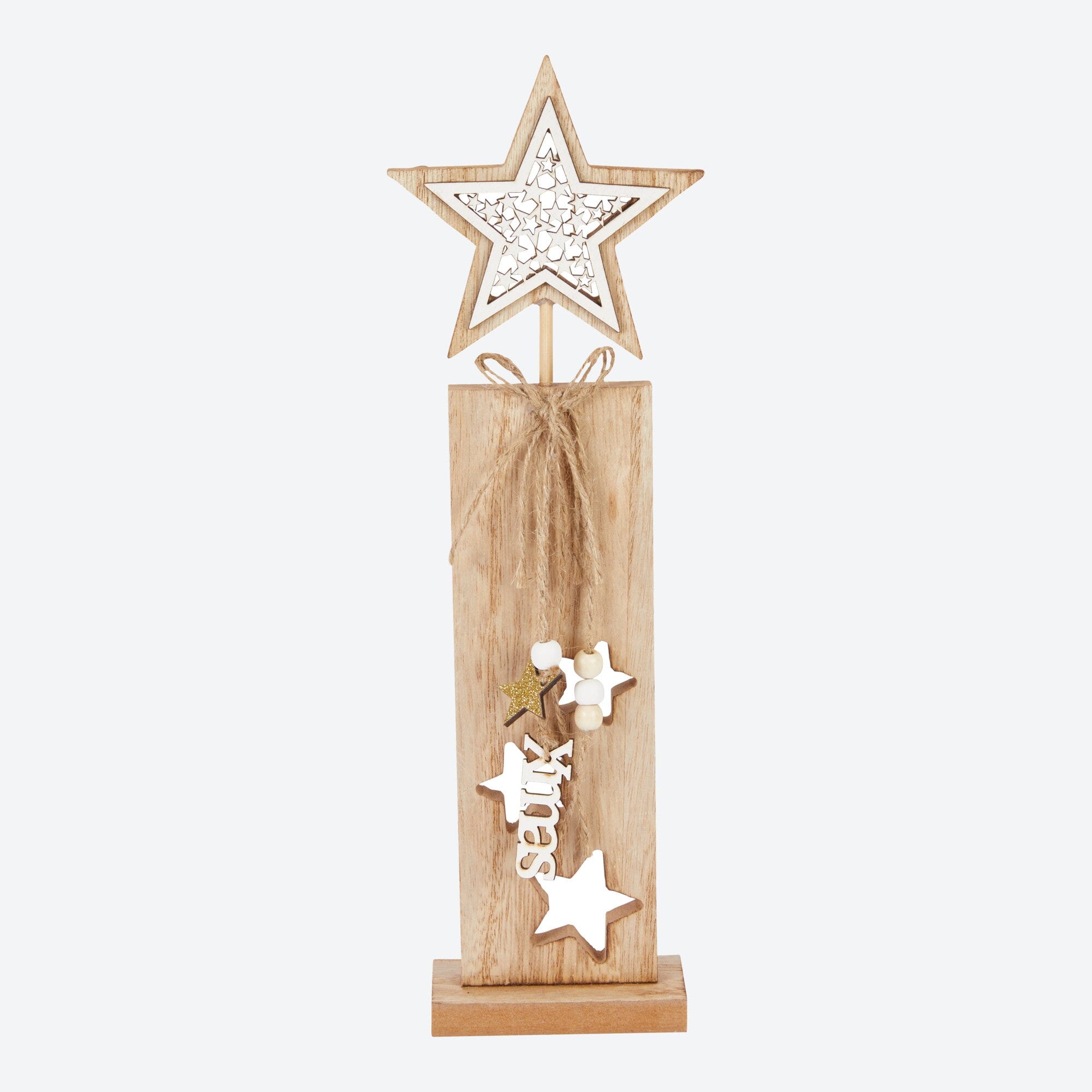 Holzdekoration mit Stern in verschiedenen Größen