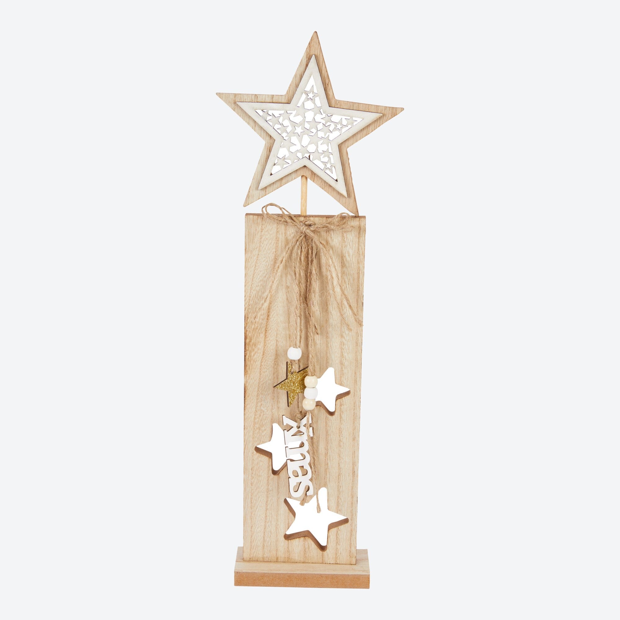 Holzdekoration mit Stern in verschiedenen Größen