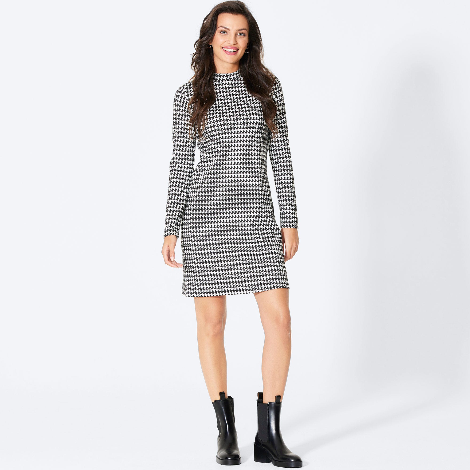 Damen-Kleid mit Hahnentritt-Muster