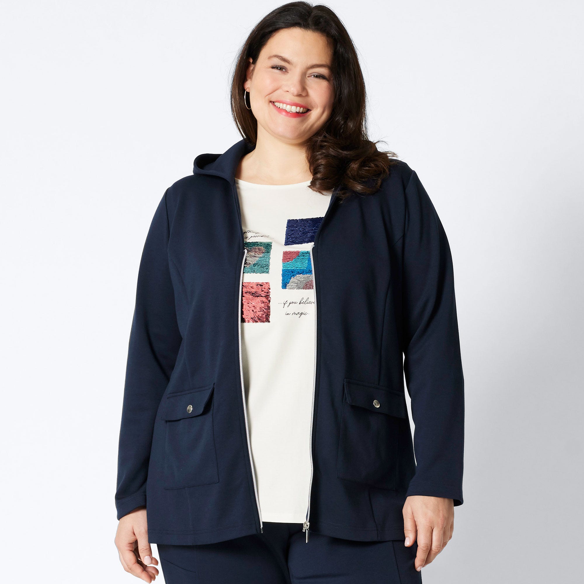 Damen-Sweatjacke mit 2 Taschen, große Größen