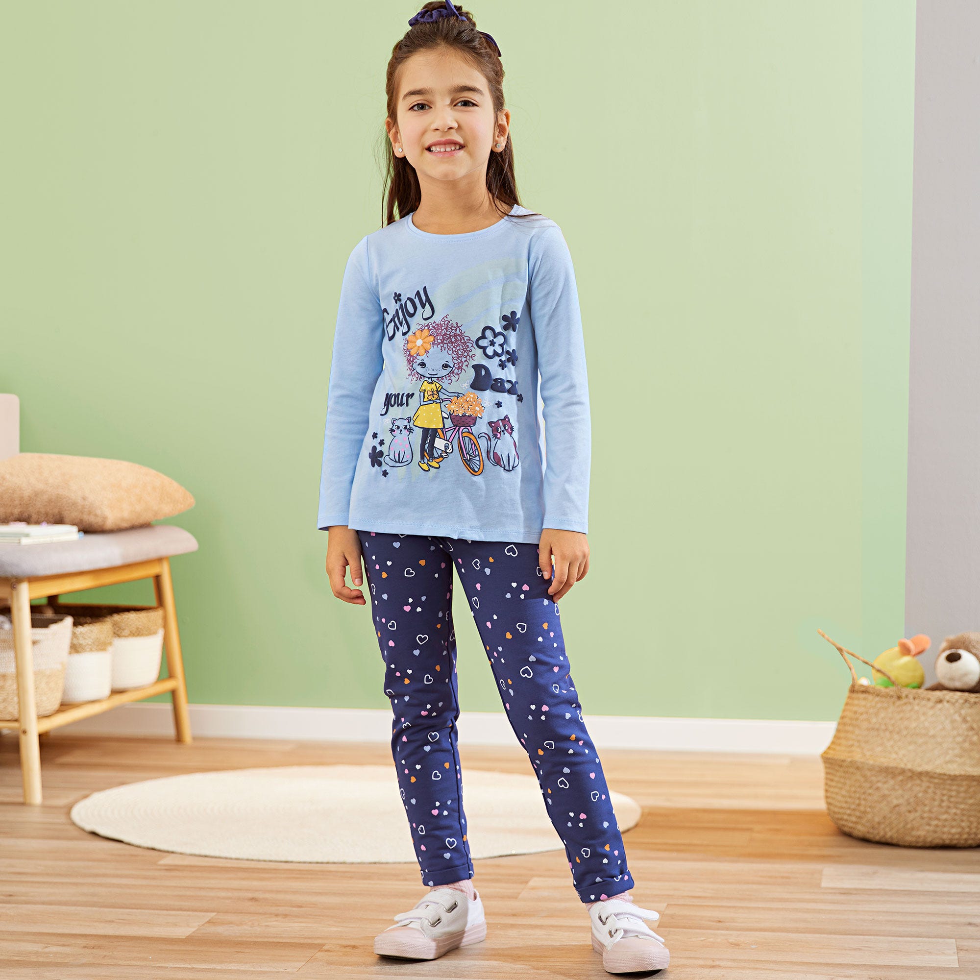 Mädchen-Sweat-Leggings mit Glitzer-Bund