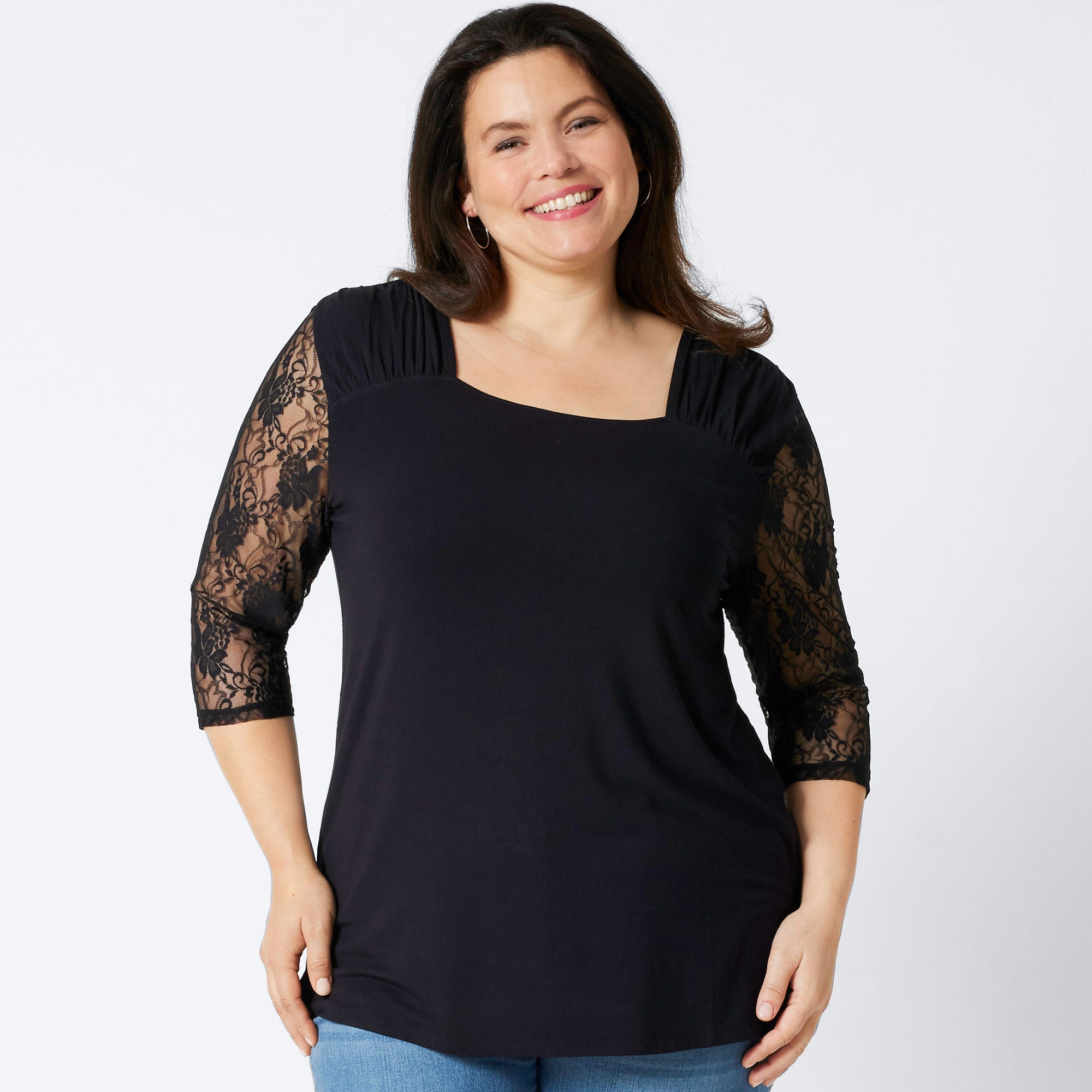 Damen-Shirt mit Spitzen-Ärmeln, große Größen