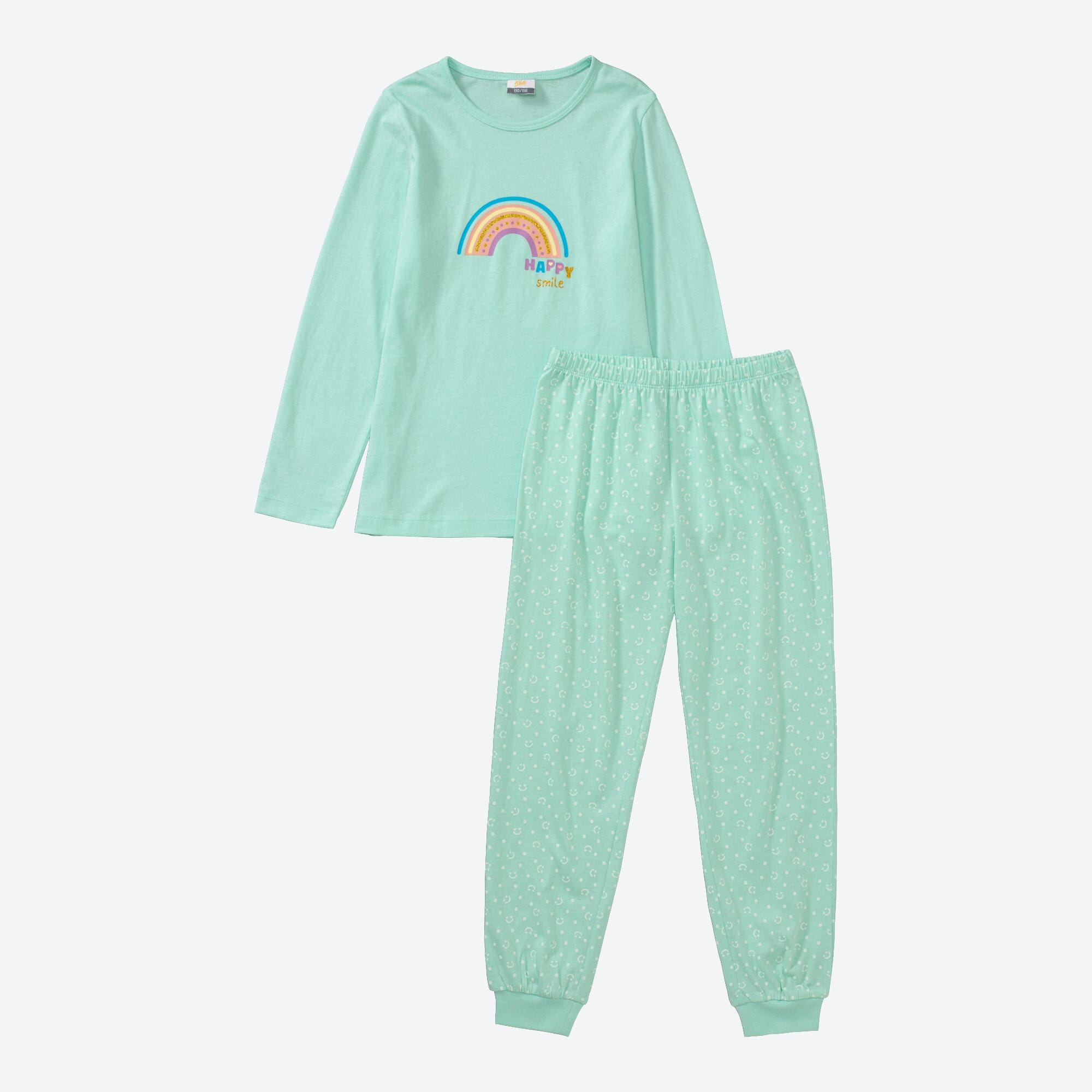 Mädchen-Schlafanzug mit Regenbogen-Frontaufdruck, 2-teilig