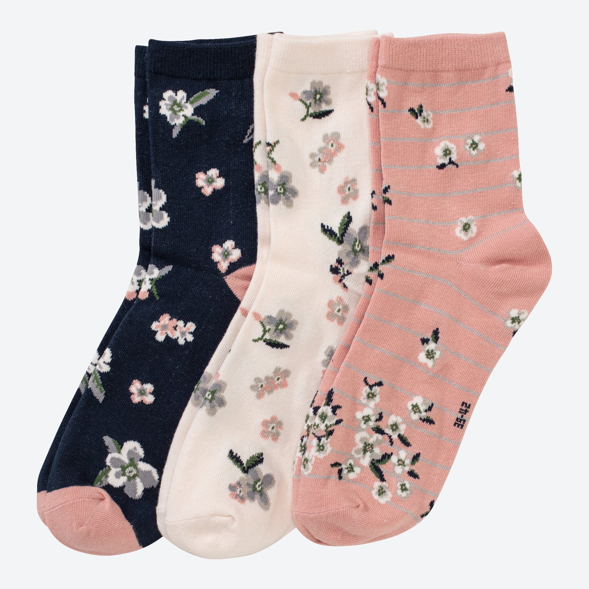 Damen-Socken mit Blumenmuster, 3er-Pack