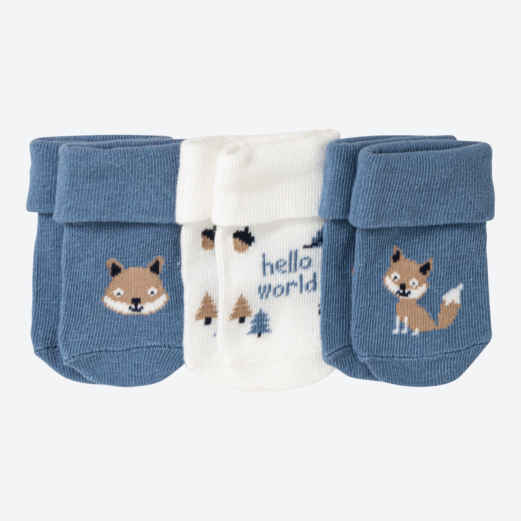 Baby-Jungen-Socken mit Fuchs-Aufdruck, 3er-Pack