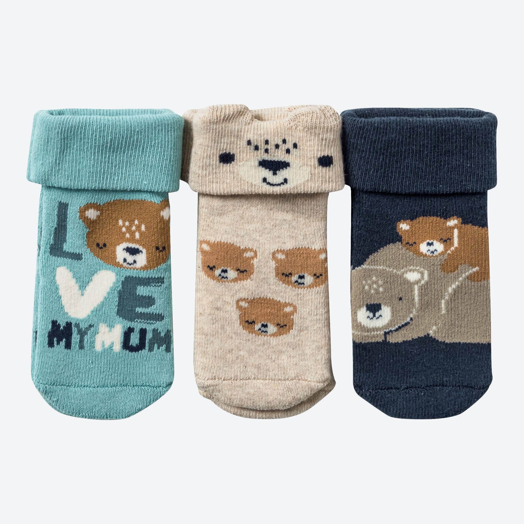 Baby-Jungen-Frottee-Socken mit Umschlag, 3er-Pack