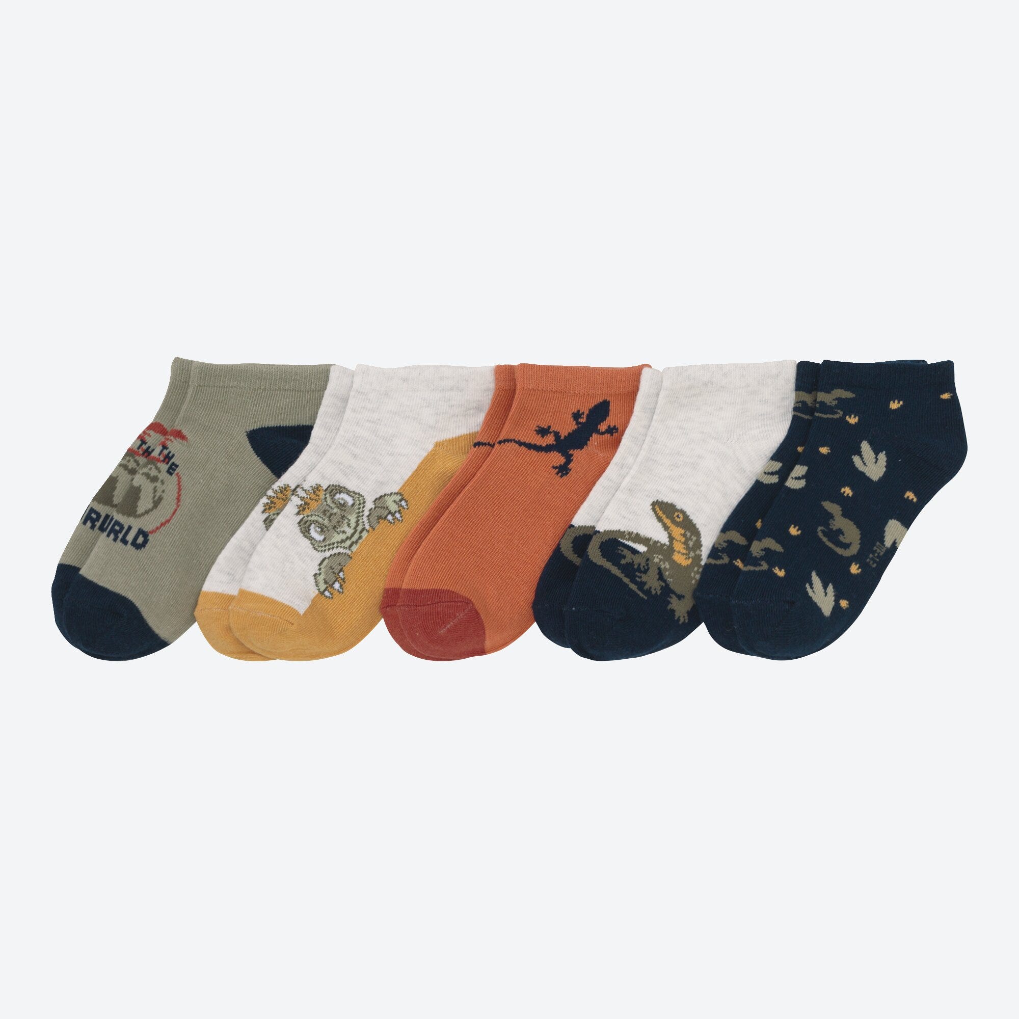Kinder-Sneaker-Socken mit Echsen-Motiven, 5er-Pack