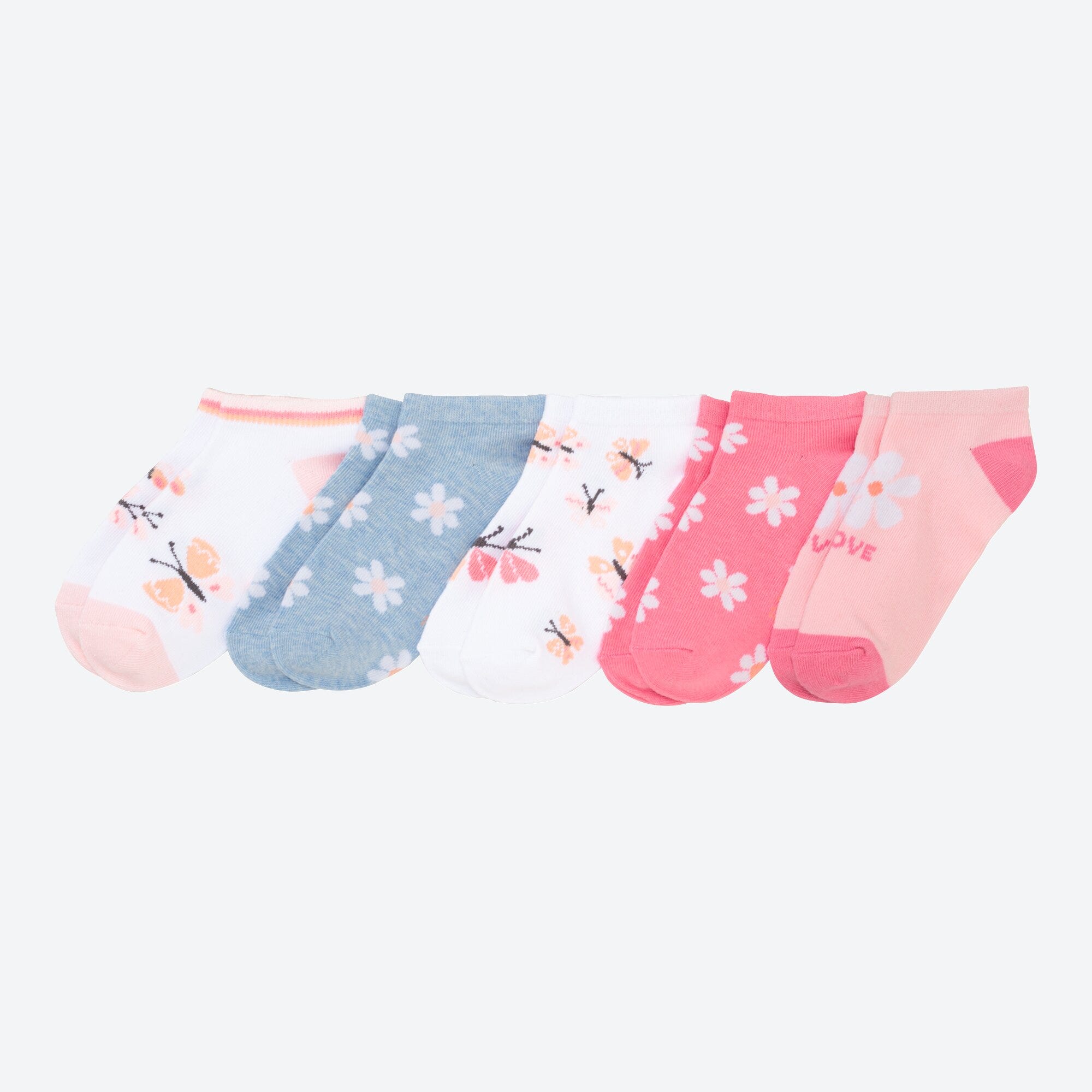 Kinder-Mädchen-Sneaker-Socken mit verschiedenen Designs, 5er-Pack