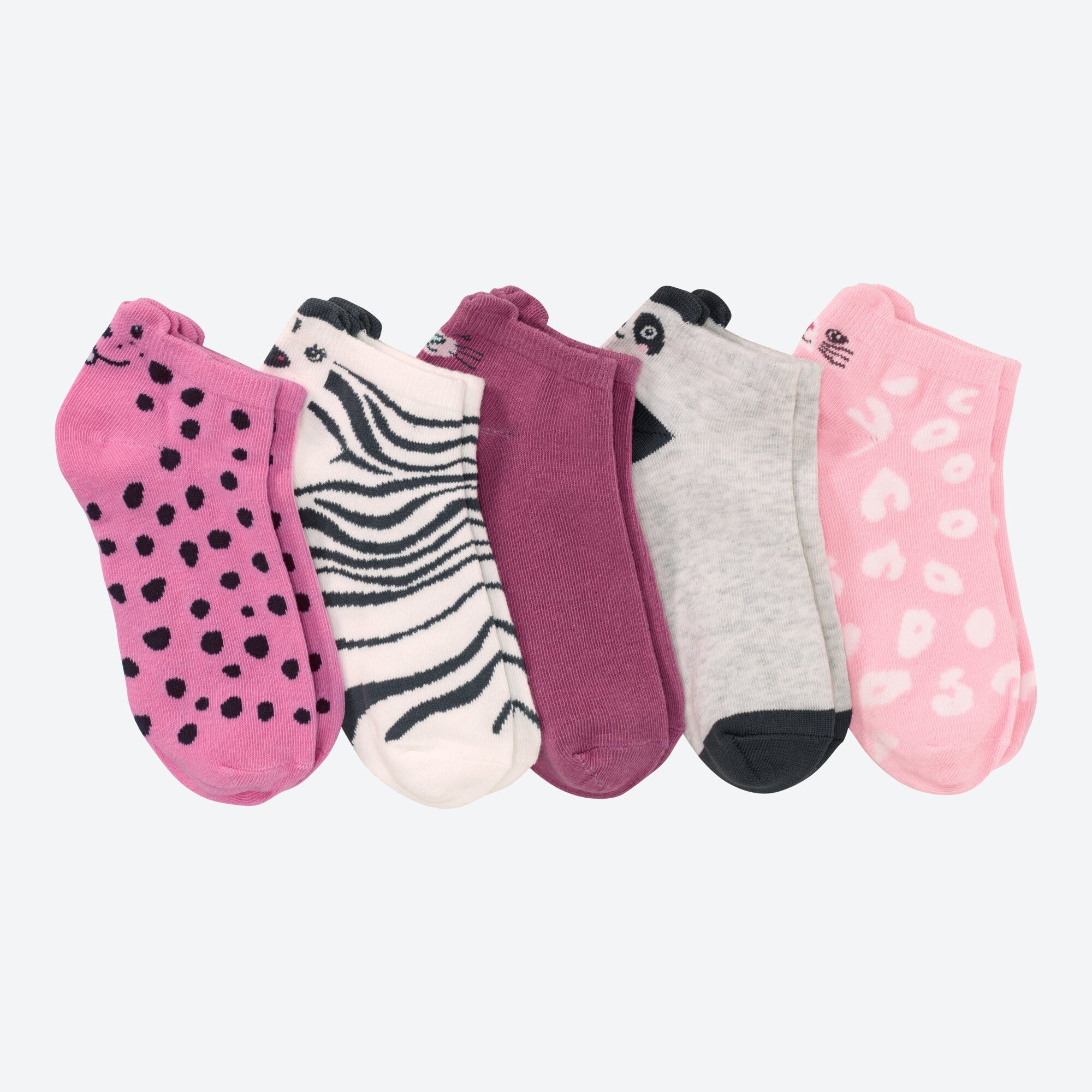 Kinder-Mädchen-Sneaker-Socken im Animal-Design, 5er-Pack
