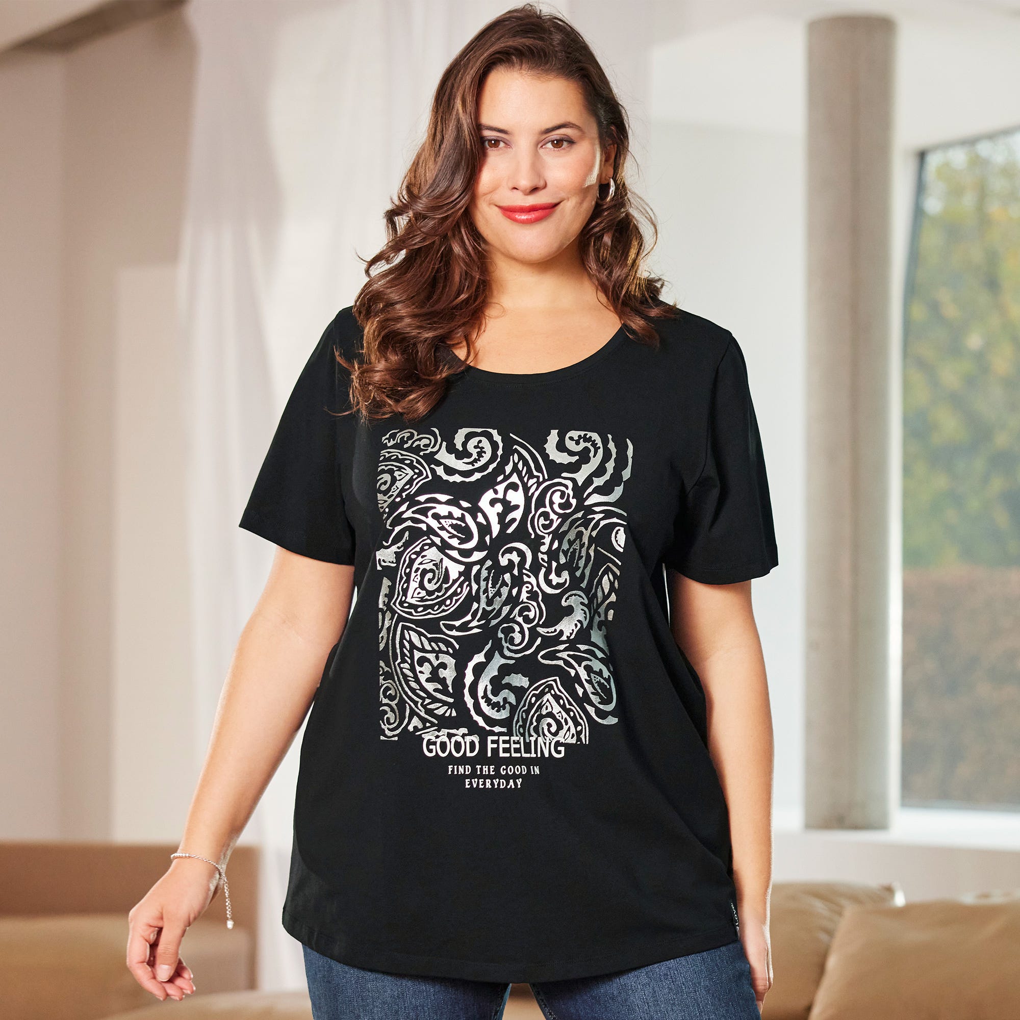 Damen-T-Shirt mit Rundhalsausschnitt, große Größen