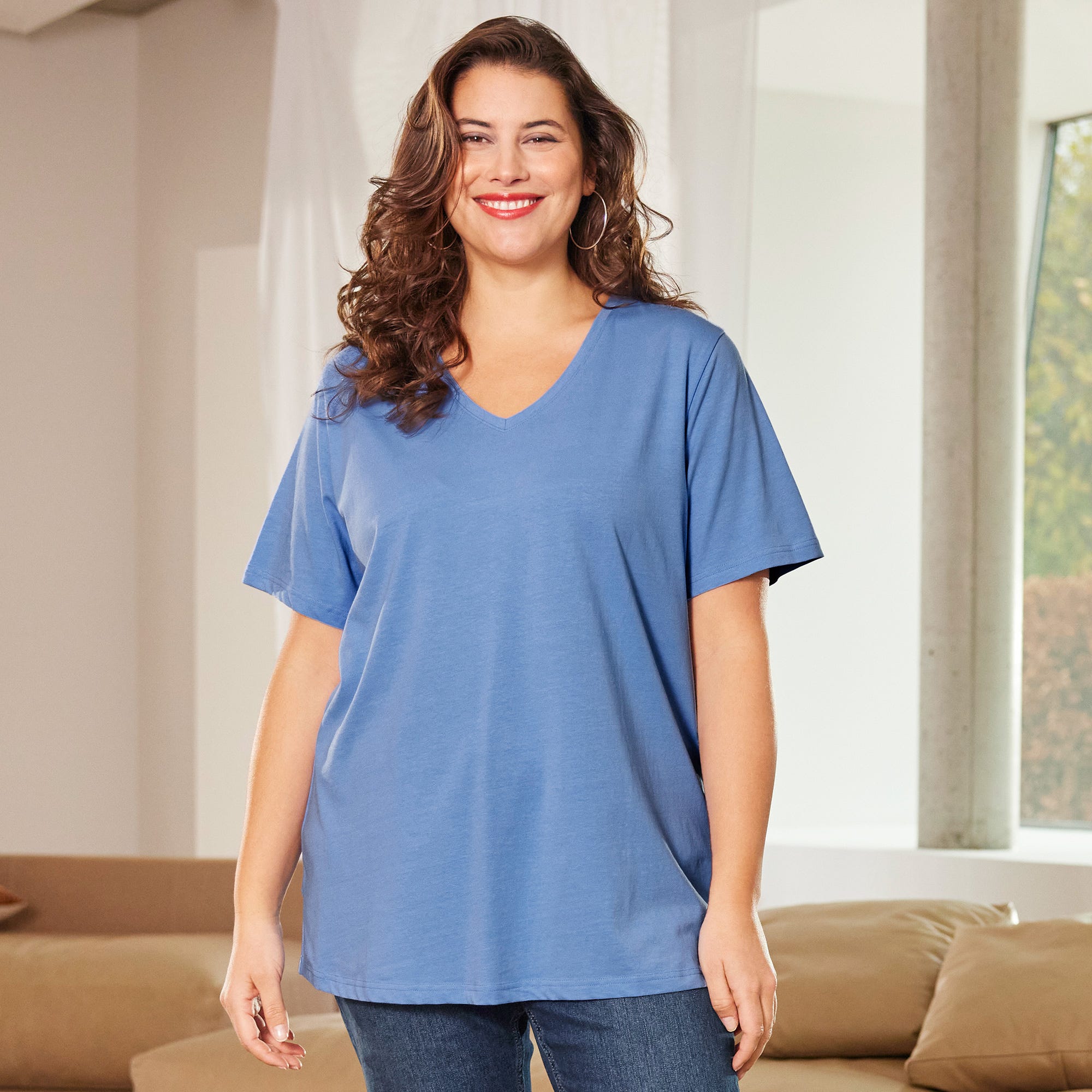 Damen-T-Shirt mit V-Ausschnitt, große Größen