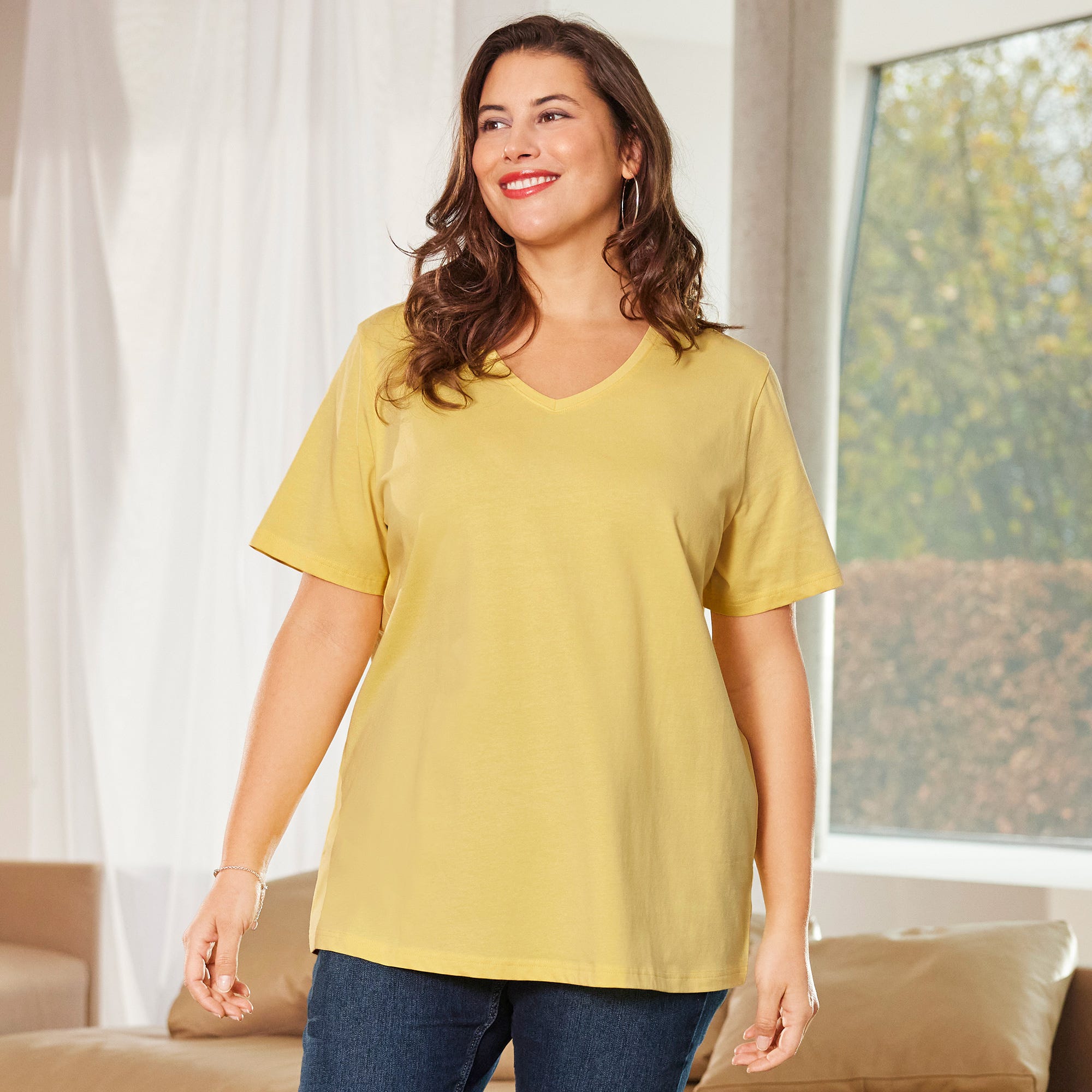 Damen-T-Shirt mit V-Ausschnitt, große Größen